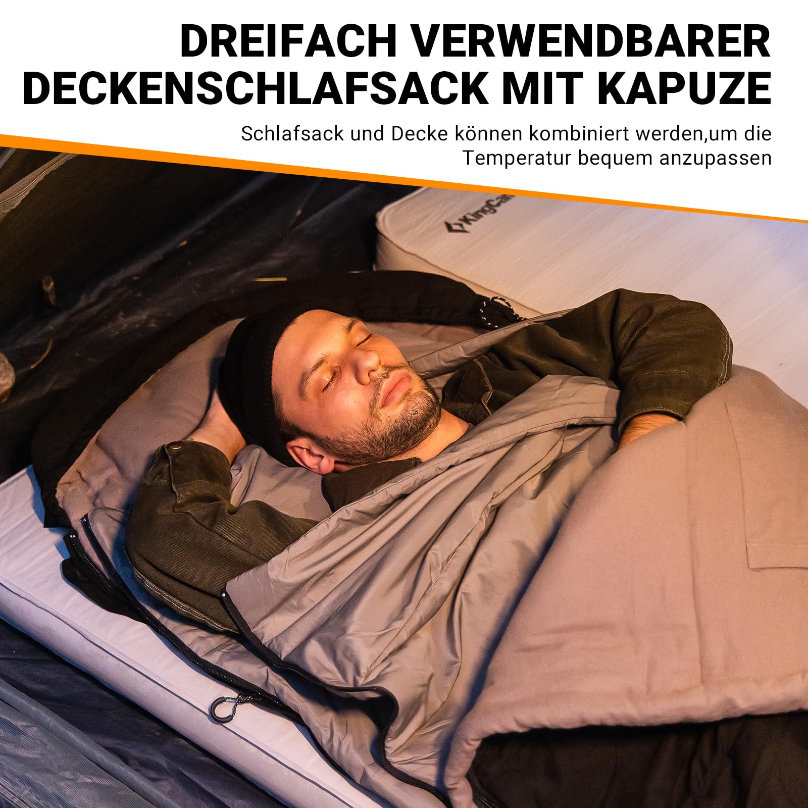Спальный мешок Kingcamp Flannel Внешний Зима 3-в-1 XXL Хлопчатобумажный Теплее для 3-4 сезонов для взрослых, фото №5