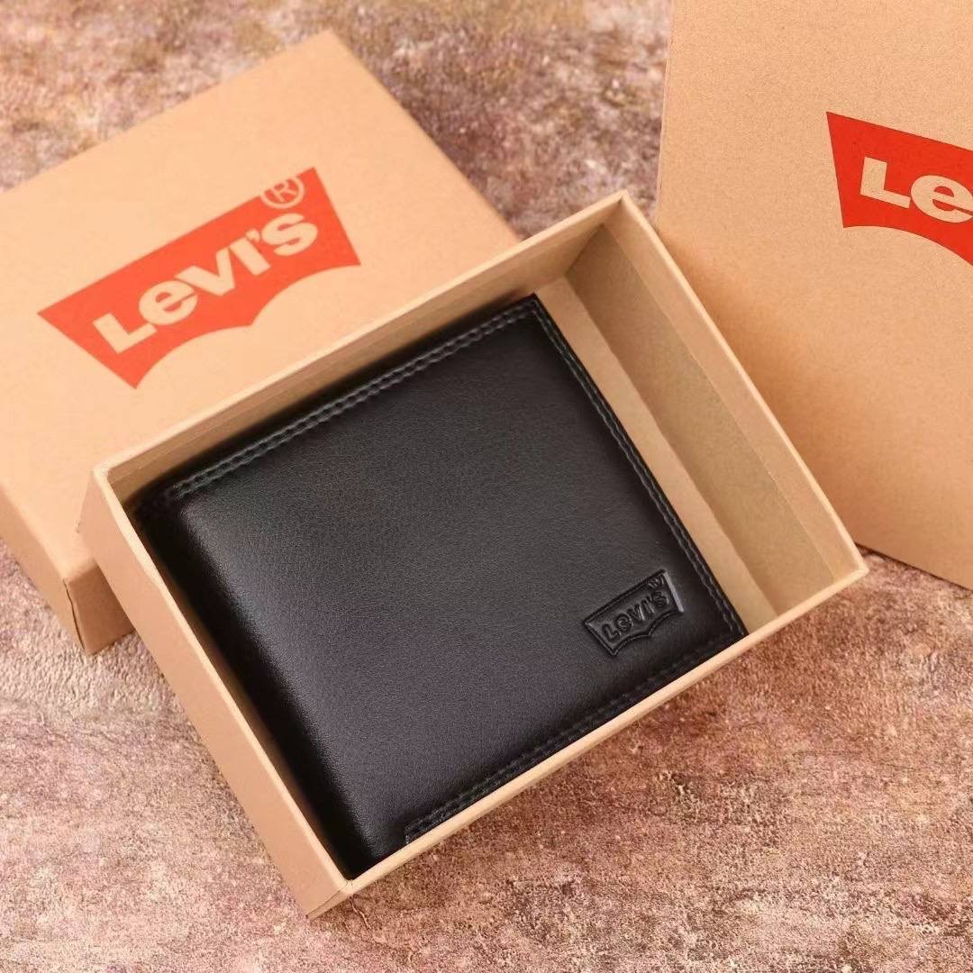 Чоловіче брендовий гаманець із натуральної шкіри Levis чорний в подарунковій коробці, фото №7