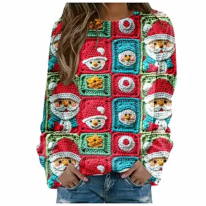 Рождественский джемпер Женская смешная рубашка с длинным рукавом Рождественский мотив с оленем Рождественский женский свитшот Рождественский рождественский джемпер Рождественская рубашка с длинным рукавом Топы для подростков - Фото 1