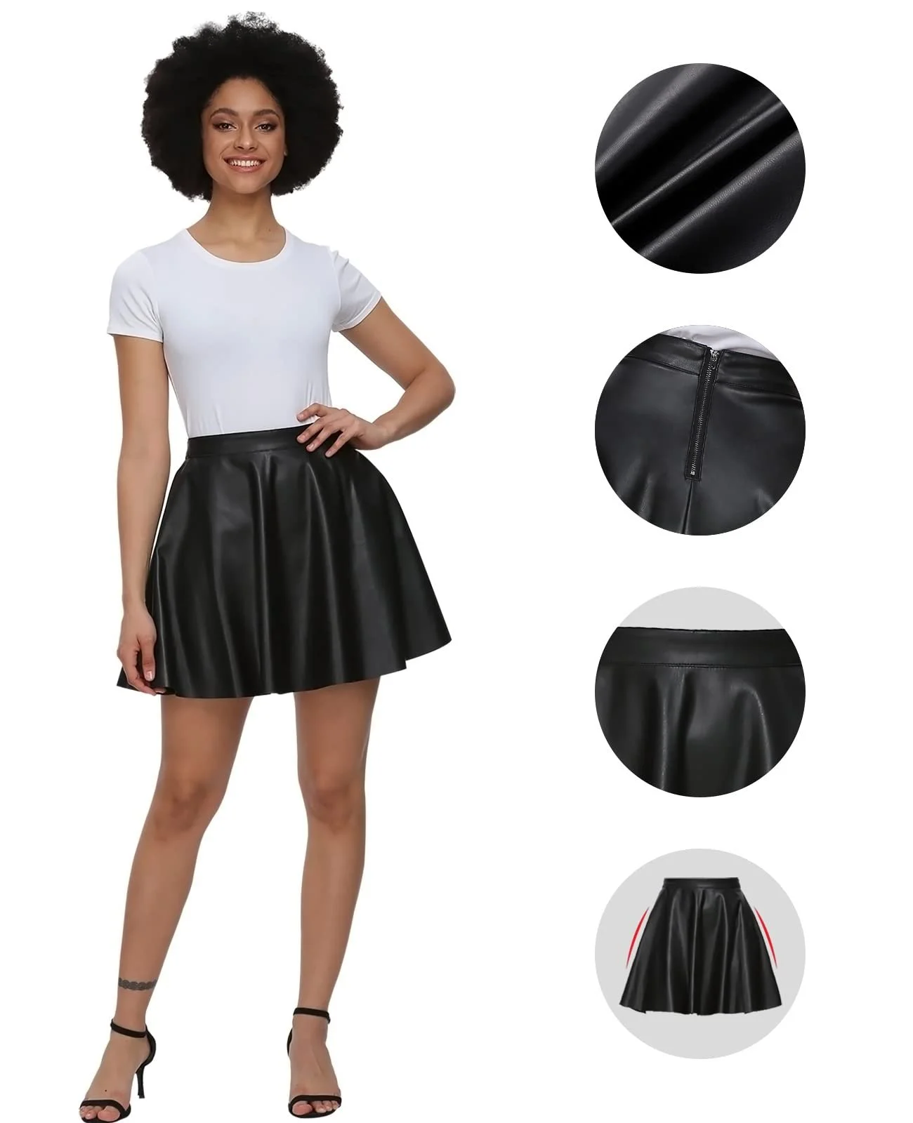 Спідниця Скейт Fahsyee Шкіряна Міні A-силуету Чорний, фото №6