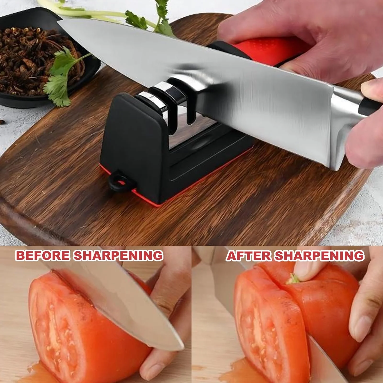 Точилка для ножів професійна 4-рівнева вольфрамова сталь ручна 21x6x5 см Чорний, фото №6