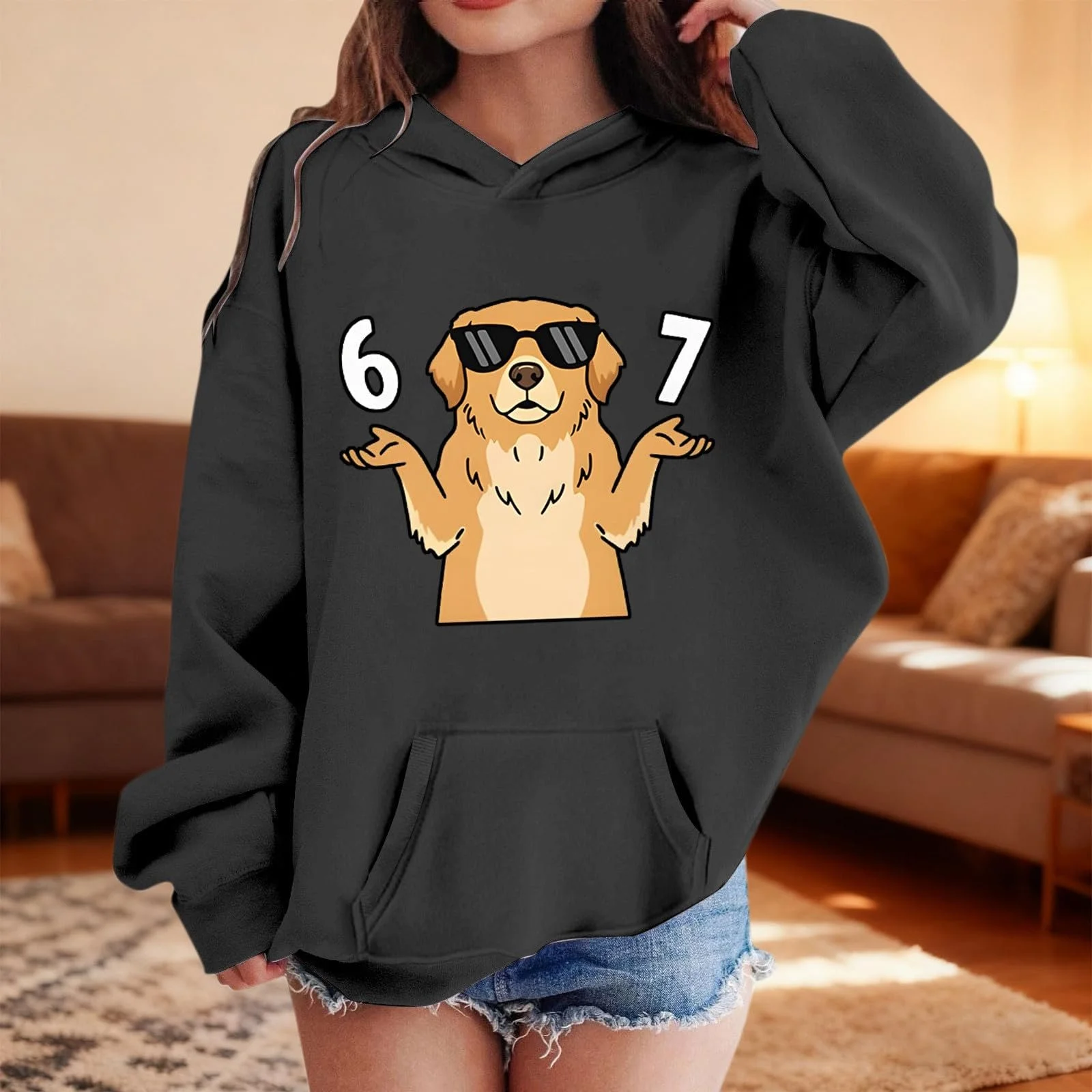 Худи Sfwqoifou для девочек, с длинными рукавами и капюшоном, уличный стиль, осенне-зимний унисекс свитшот, дышащий пуловер с 67 принтами, повседневная легкая кофта с длинными рукавами, фото №3