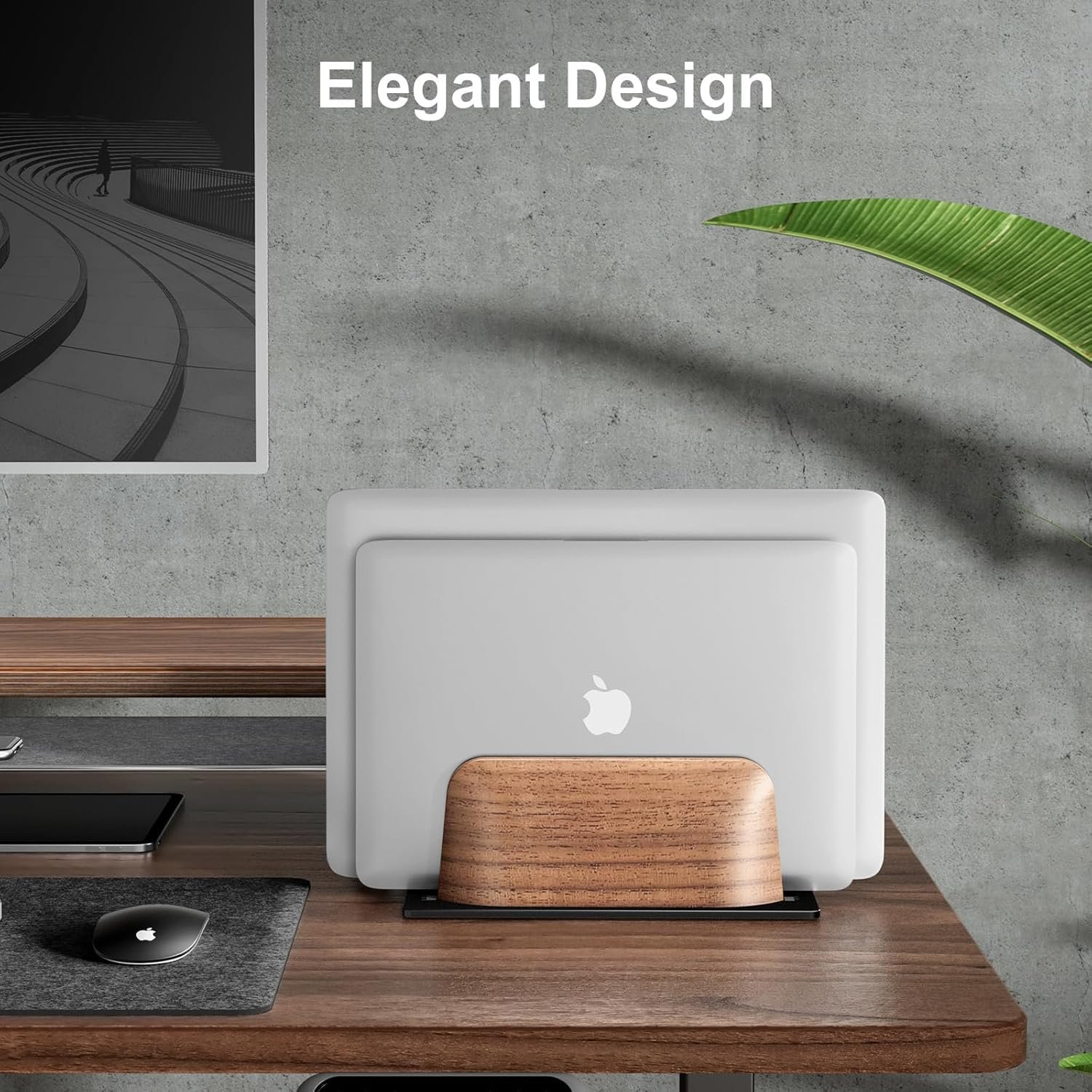 Вертикальна Підставка для Ноутбука, Подвійна Щілина, Дерево Горіх, Регульована Ширина, для MacBook та інших ноутбуків, фото №4