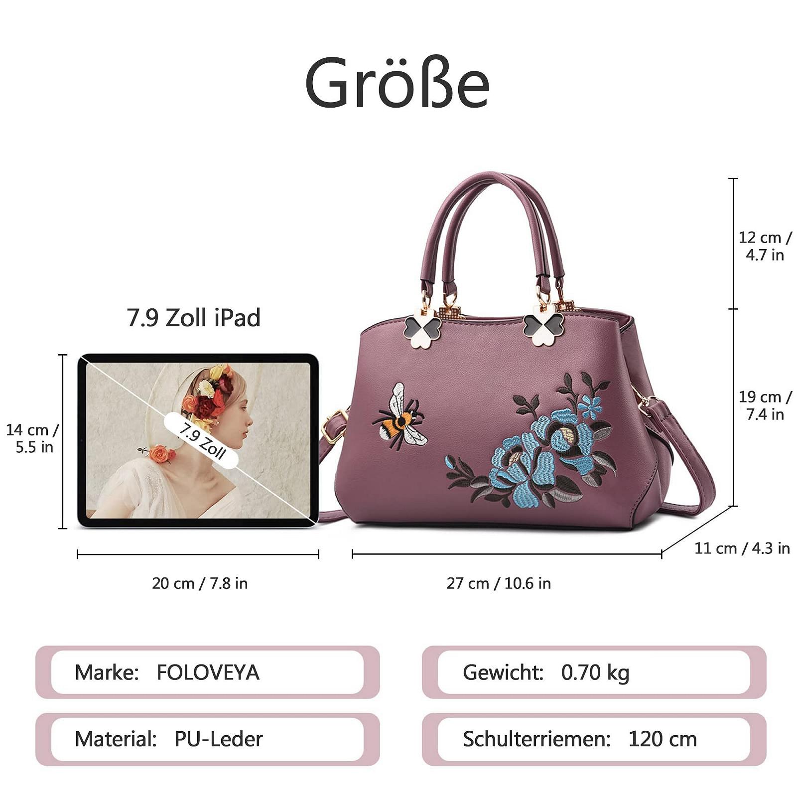 Сумка женская FOLOVEYA элегантная с цветами на плечо, тоут из искусственной кожи с верхней ручкой, кроссбоди для шоппинга, работы, путешествий, вышитая сумка на плечо, фото №6