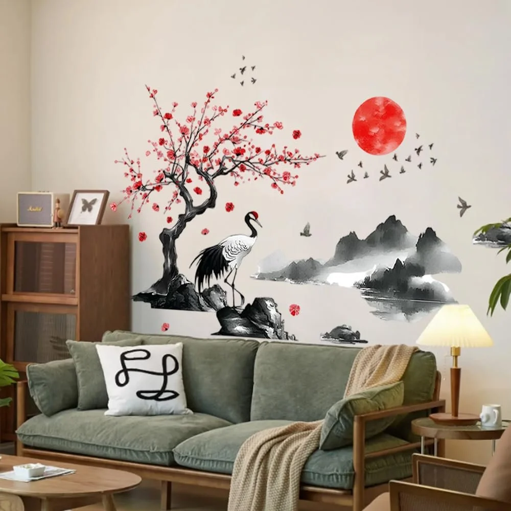 Наклейка на стіну milaosk Квіти Гілка дерева Журавлі Китайський стиль XXL, фото №4