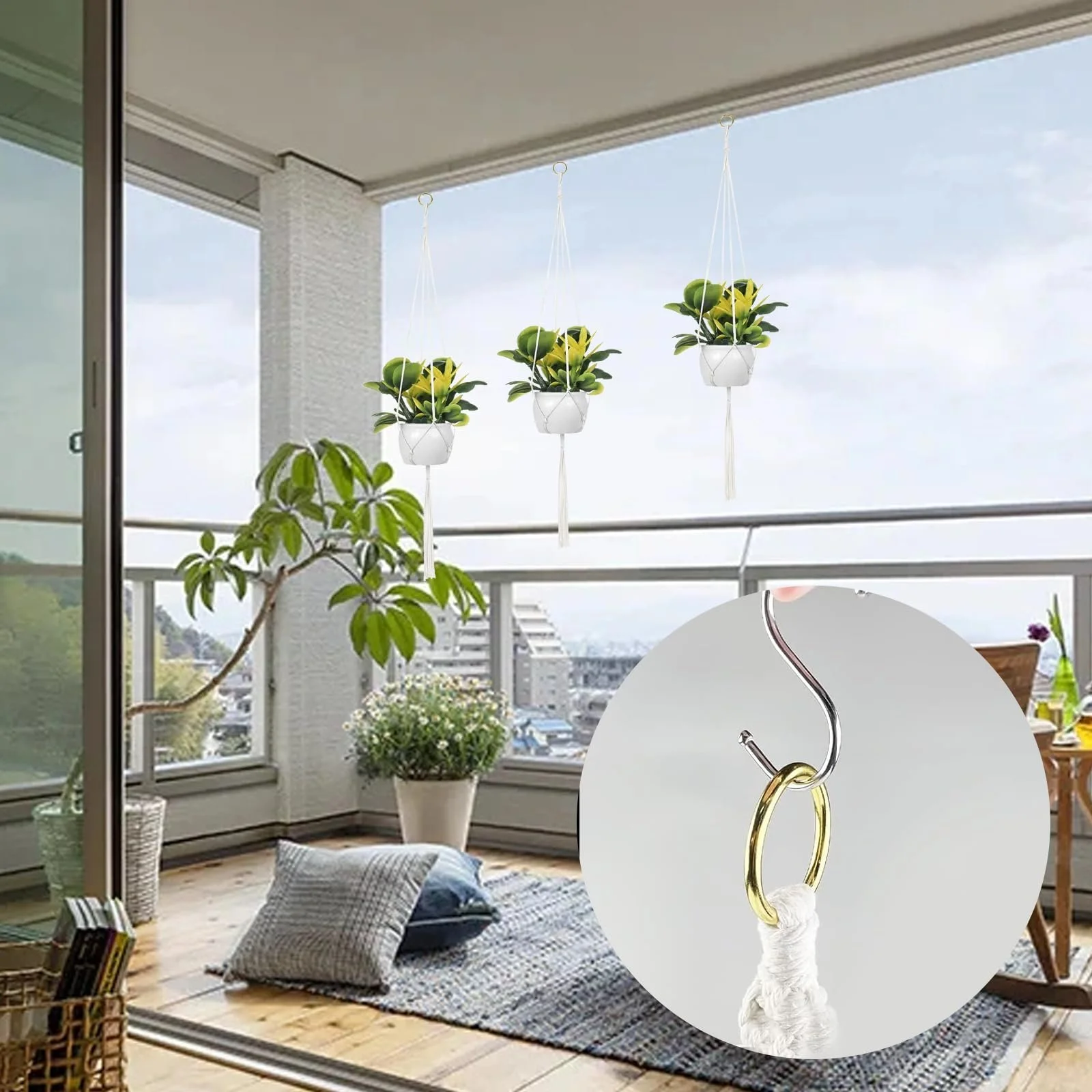 Подвесные кашпо макраме Macrame Hangers набор 6 шт 60 см 80 см 100 см с S-крючками, фото №6