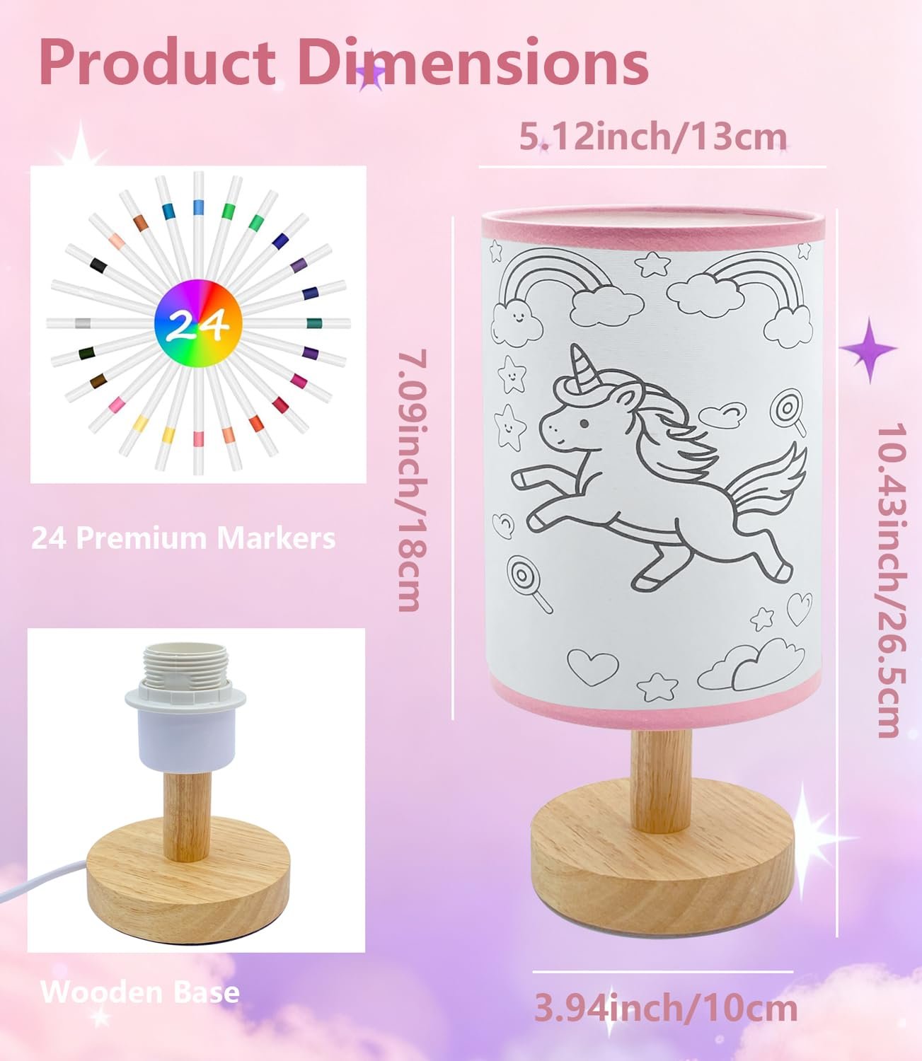 Настільна лампа Unicorn Craft Set DIY Набір для творчості Нічник 24 кольорові олівці Wood, фото №4