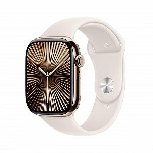 Смарт-годинник Apple Series 10 (GPS + Cellular) 46 мм, титановий корпус, золотий, спортивний ремінець Полярна зірка (M/L) - Фото 1