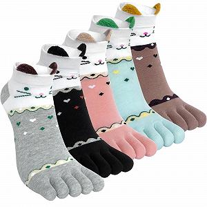 Женские носки с пальцами 5 пар Хлопковые пятипалые носки Милые красочные носки для кроссовок с рисунком, Размер: 35-40 - Фото 1