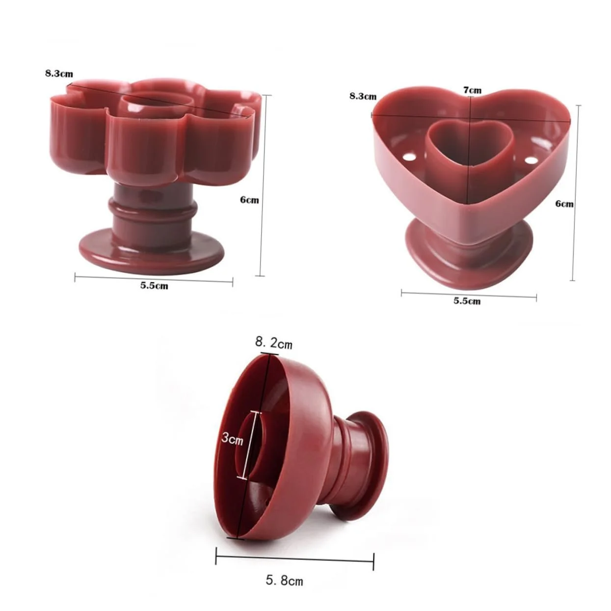 Набор форм для пончиков 3 штуки пластик PP сердце цветок и круглые, фото №2 Набор форм для пончиков 3 штуки пластик PP сердце цветок и круглые, фото №2