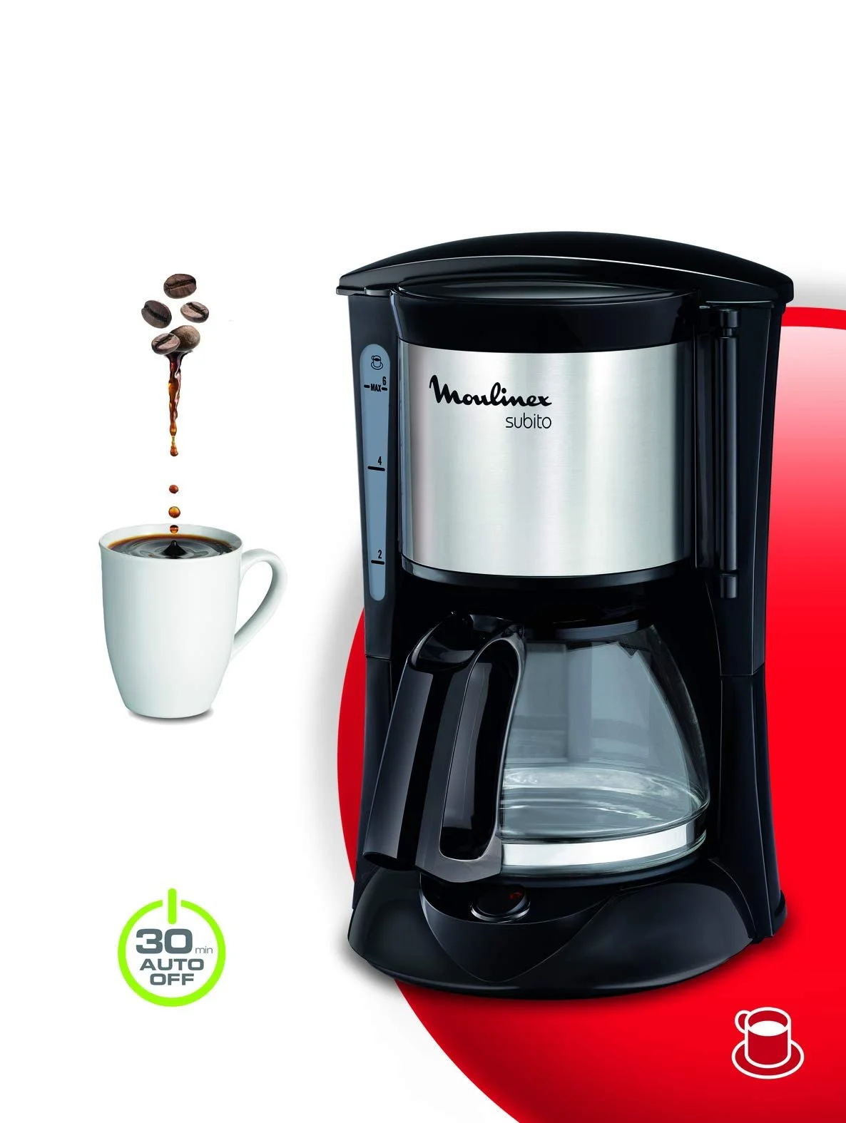 Кофеварка Moulinex Subito FG150813 6 чашек черный/нержавеющая сталь, фото №6