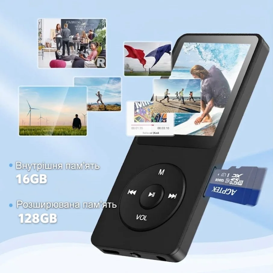 MP3-плеєр AGPTEK A02 16GB Black / 70 годин роботи / 1.8" TFT / FM-радіо / Диктофон / MicroSD до 128 ГБ / Чорний, фото №3 MP3-плеєр AGPTEK A02 16GB Black / 70 годин роботи / 1.8" TFT / FM-радіо / Диктофон / MicroSD до 128 ГБ / Чорний, фото №3