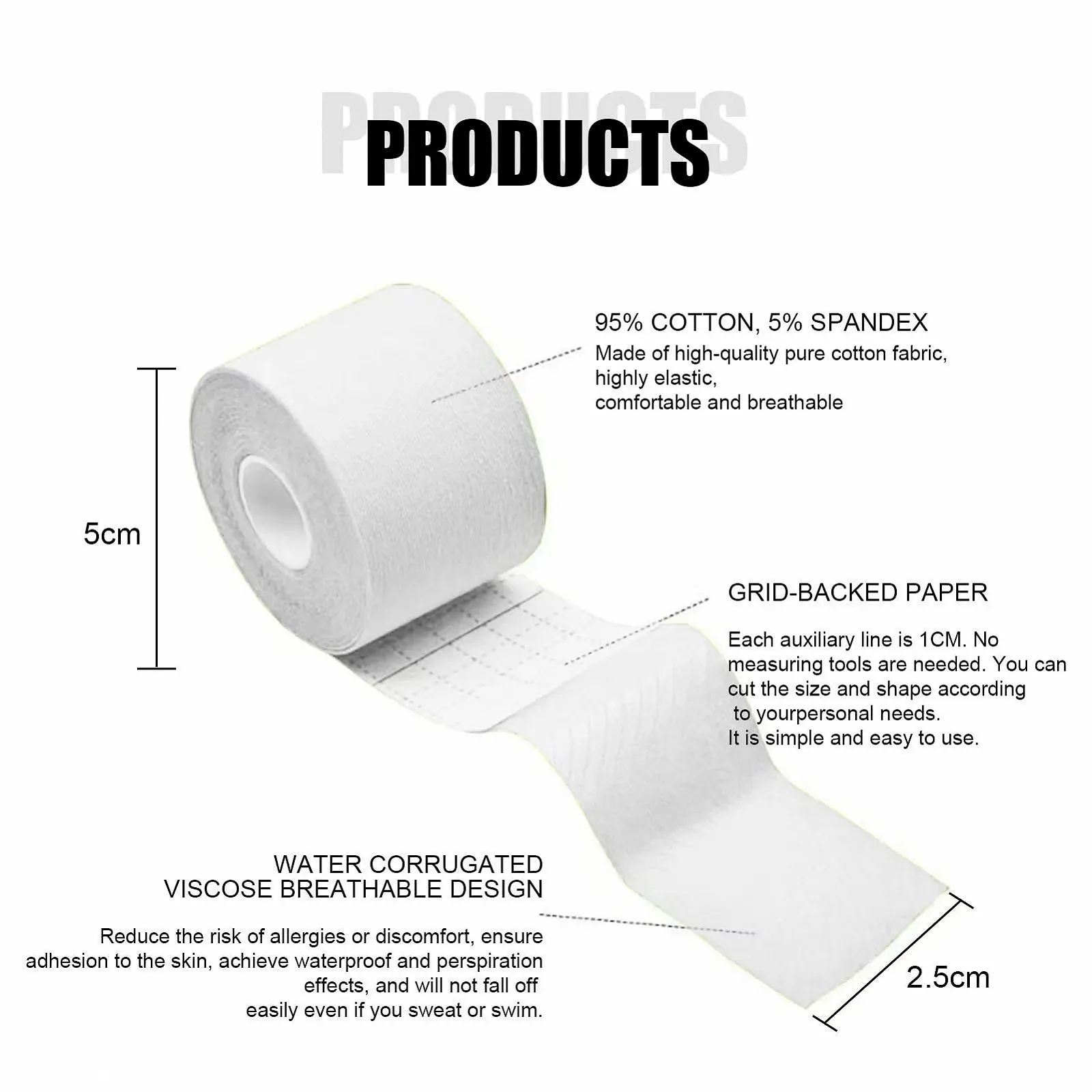 Стрічка для підтяжки обличчя Okaywork, біла, 2,5 см x 5 м, фото №4