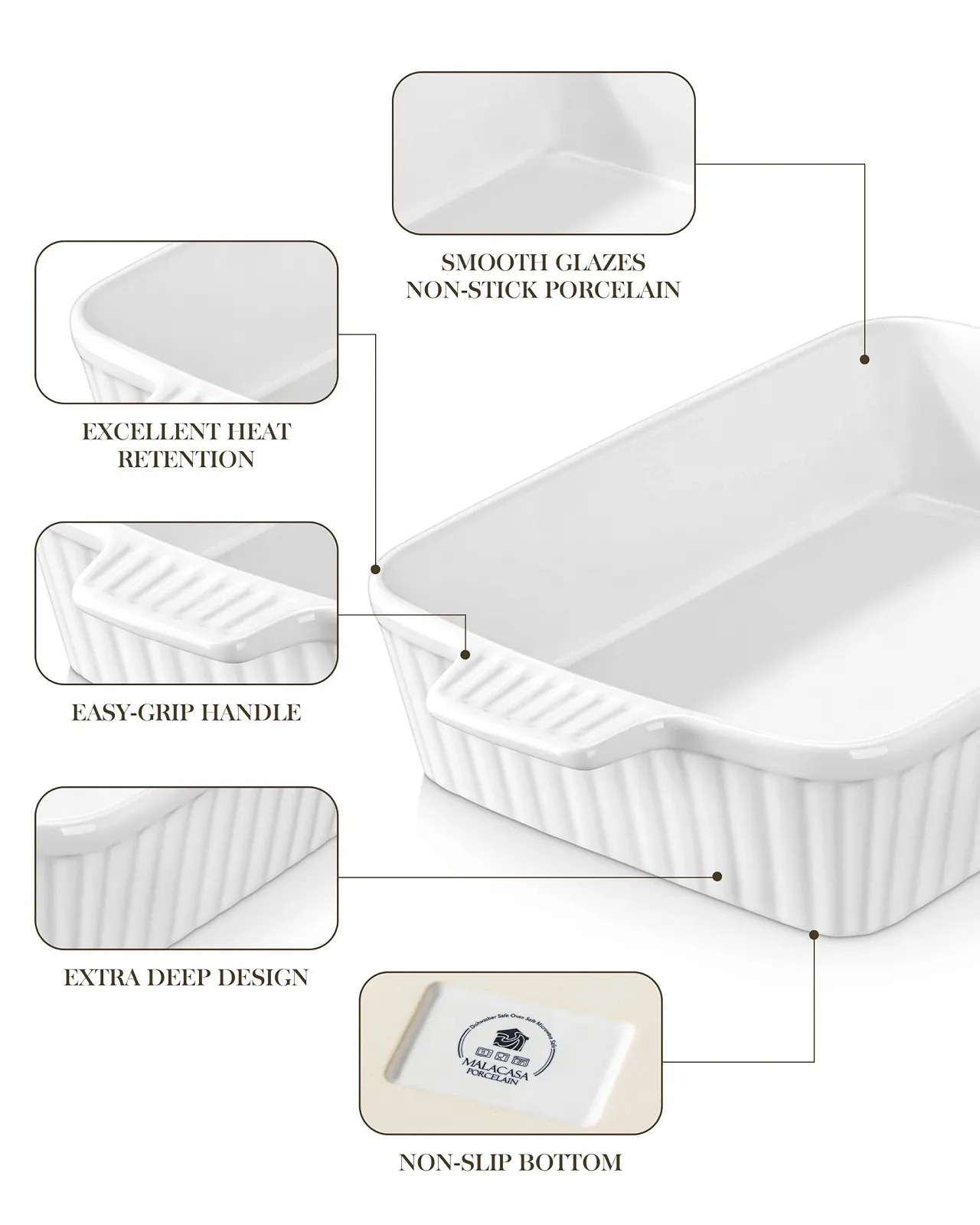 Форма для запекания MALACASA Bake.Bake 4.2 л 39.6 x 23 x 8 см керамическая глубокая с ручками, фото №5 Форма для запекания MALACASA Bake.Bake 4.2 л 39.6 x 23 x 8 см керамическая глубокая с ручками, фото №5