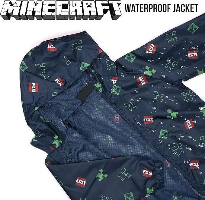 Дождевик Minecraft для мальчиков 5-12 лет Водонепроницаемая куртка с подкладкой и капюшоном Легкая и машинная стирка, фото №5