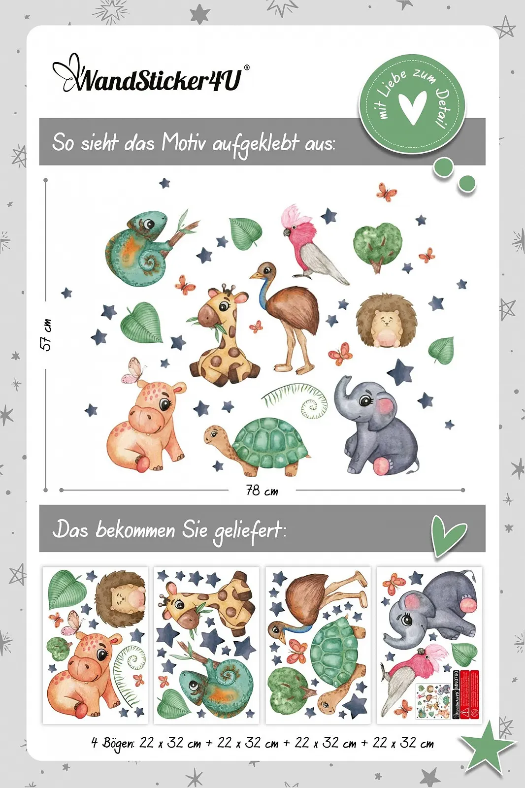 Наклейка на стіну WandSticker4U Дитячі тварини Сафарі 78 x 57 см, фото №5 Наклейка на стіну WandSticker4U Дитячі тварини Сафарі 78 x 57 см, фото №5