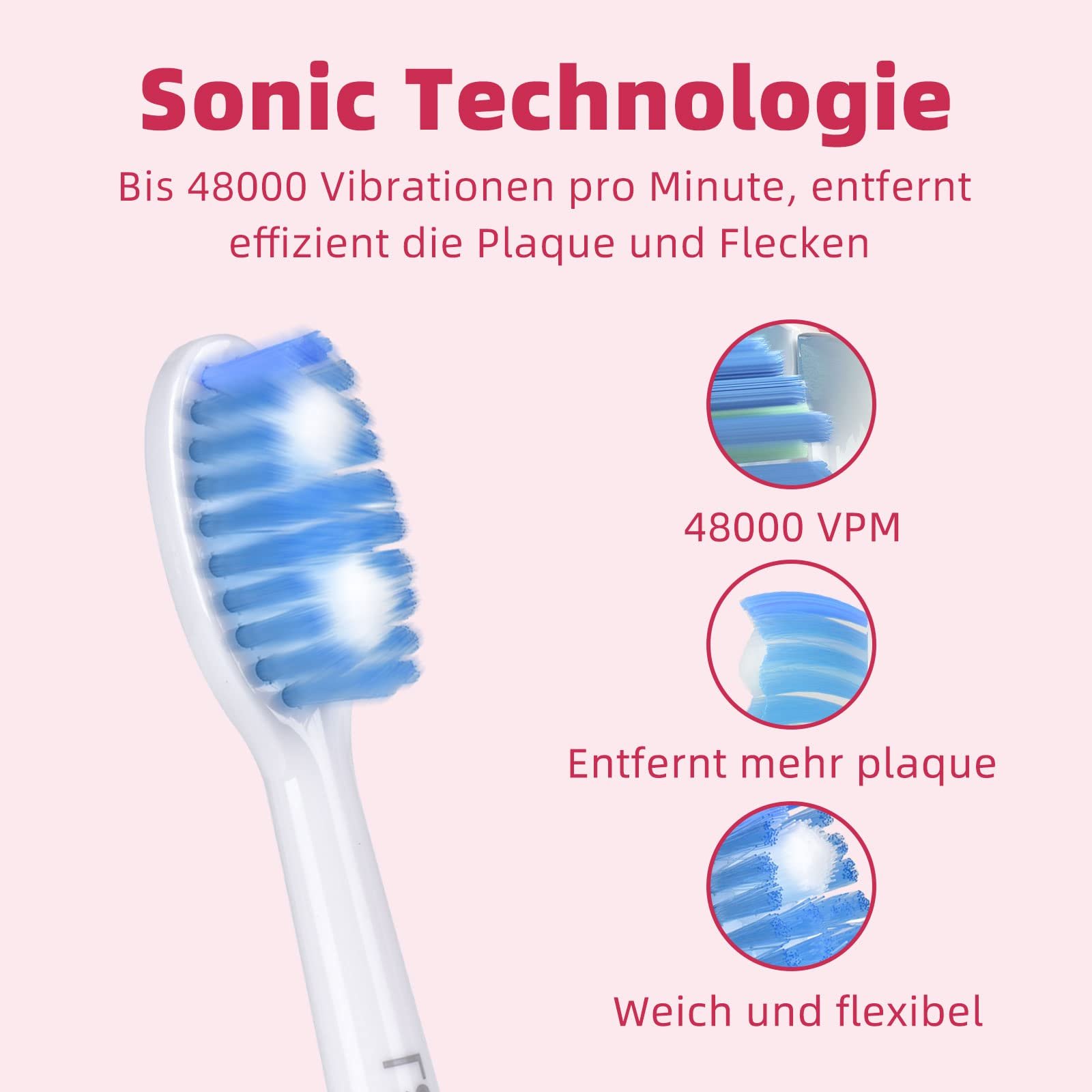 Електрична зубна щітка Lächen Sonic 3 режими IPX7 Pink, фото №4