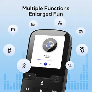 MP3-плеєр Etacé Bluetooth 5.3, спортивний з 16 ГБ внутрішньої пам'яті, FM-радіо, електронна книга, крокомір, запис голосу та підтримка карт TF/Micro SD до 128 ГБ synthetic.ua - Фото 1