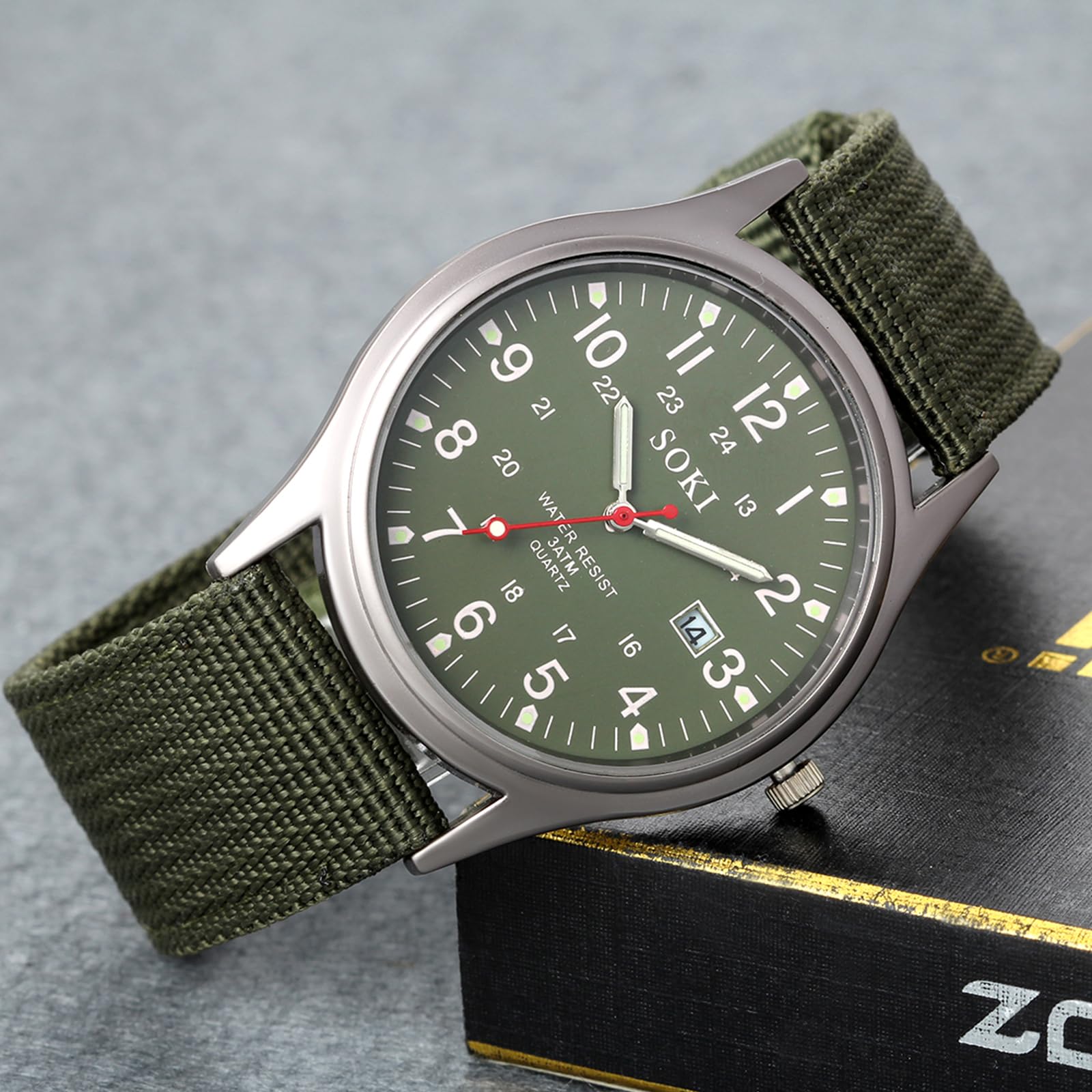 Годинник Silverora Чоловічі Військовий Nylon Великий Прості Циферблат Аналоговий Кварцові Наручний Годинник Календар Дата З Нейлоновим Ремінцем Люмінесцентні Стрілки, фото №6