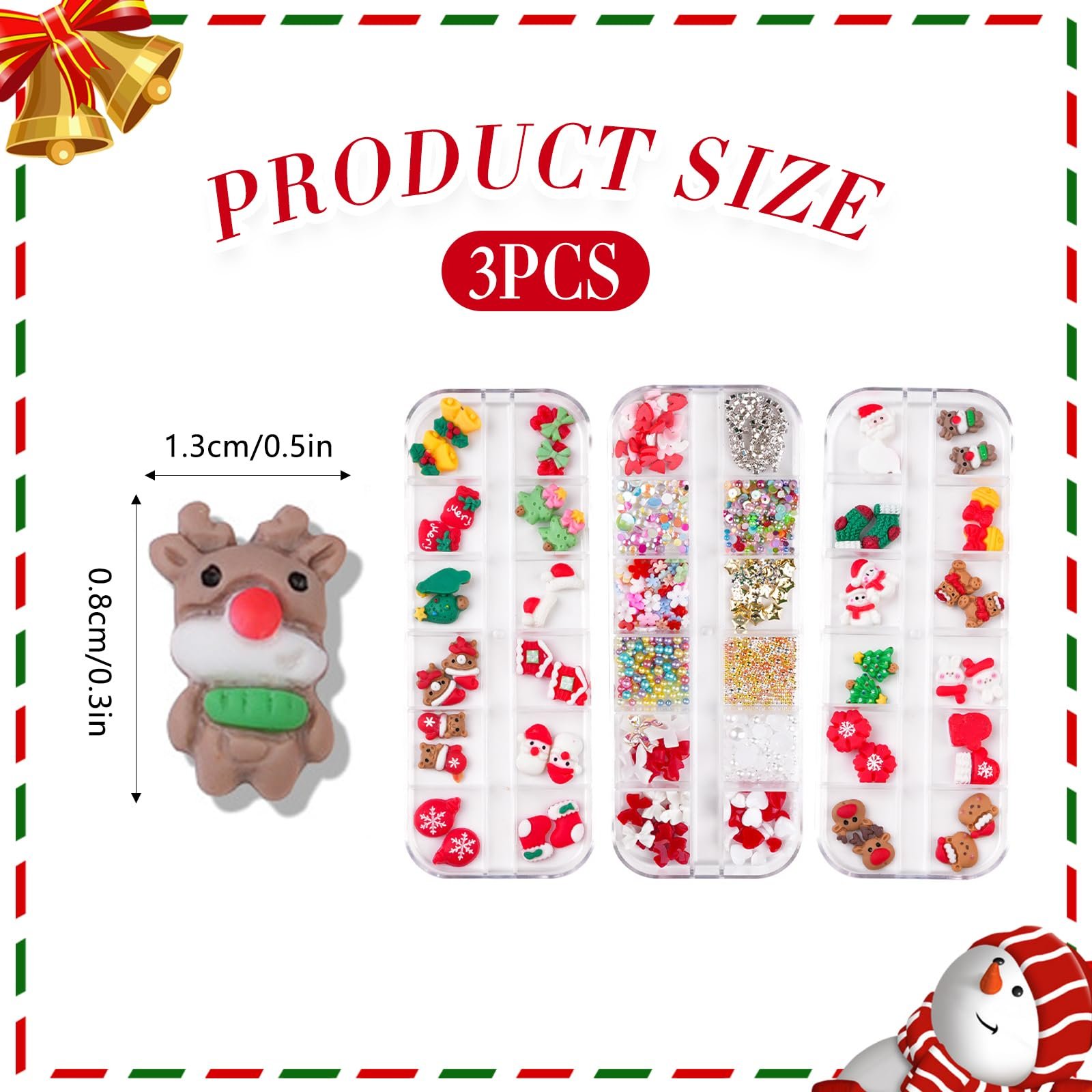 Різдвяні, 3 коробки, 3D прикраси для нігтів, фото №3