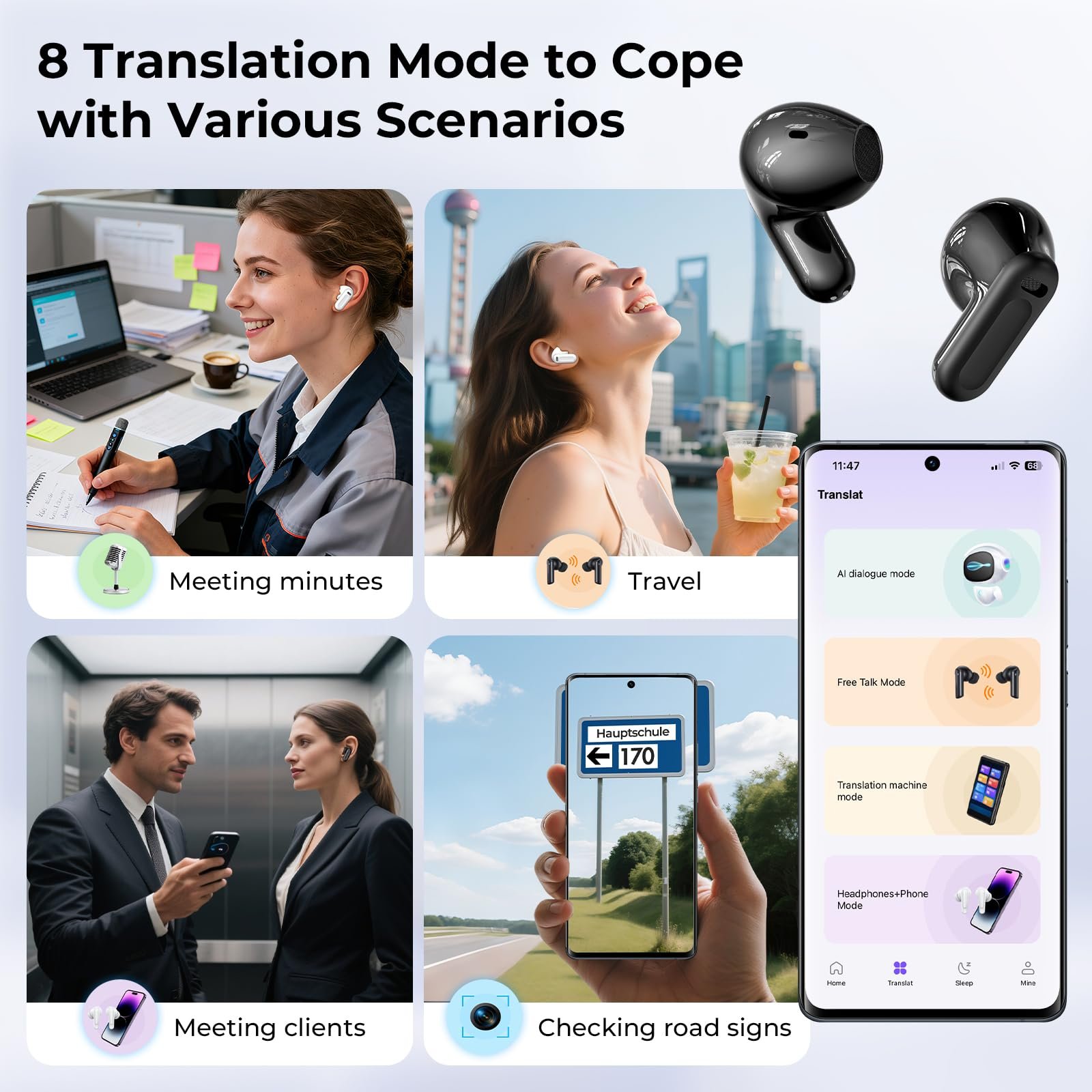 Навушники-перекладач AI NE20, 3-в-1, 135 мов / 5 режимів перекладу, 40 годин роботи, фото №5