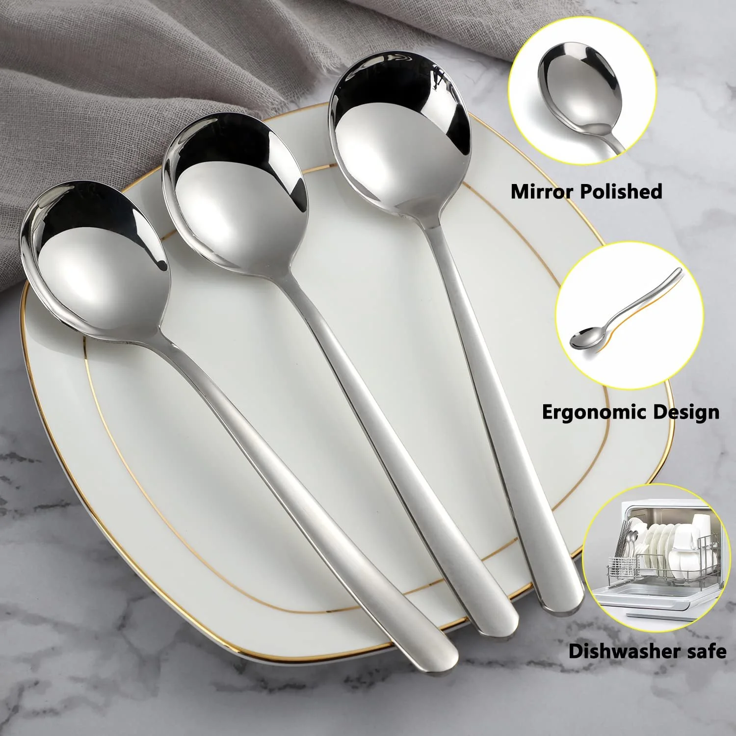 Ложка для супу з нержавіючої сталі, столова, фото №3