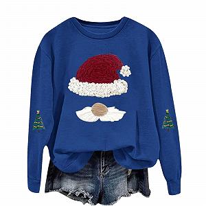 Женский Свитшот HUIFUAO Рождественский Свитер Рождественский принт Санта Клауса Длинный рукав - Фото 1