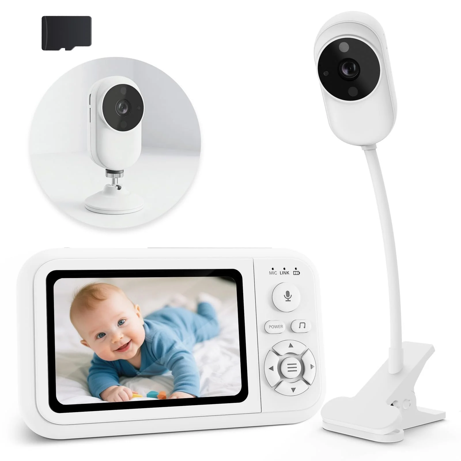 Відеоняня 1080P 3.5" LCD тримач із затискачем нічне бачення SD-карта в комплекті, фото №1 Відеоняня 1080P 3.5" LCD тримач із затискачем нічне бачення SD-карта в комплекті, фото №1