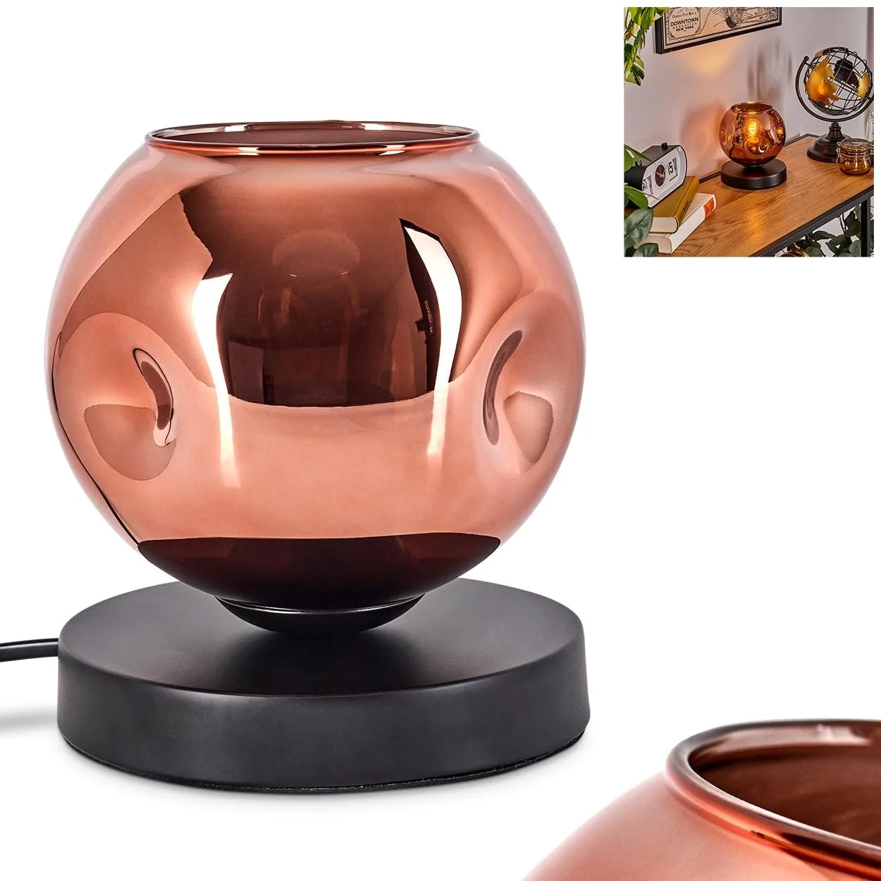 Настільна лампа Ripoll Metal / Glass Modern Retro / Vintage 15 см Black/Copper Colour, фото №1