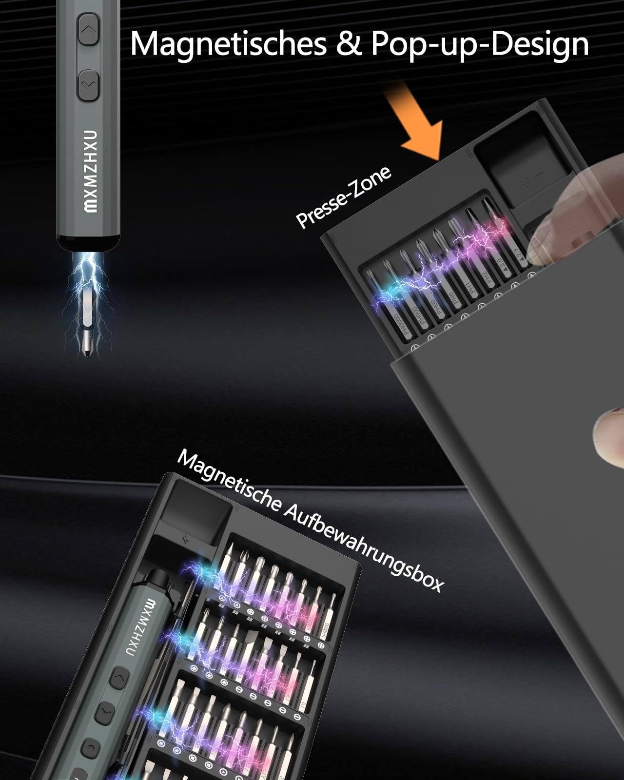 Електрична викрутка MXMZHXU, 68-в-1, з 64 магнітними бітами, 4 світлодіодними лампами, для ноутбуків, телефонів, окулярів, клавіатур, годинників, навушників, фото №5
