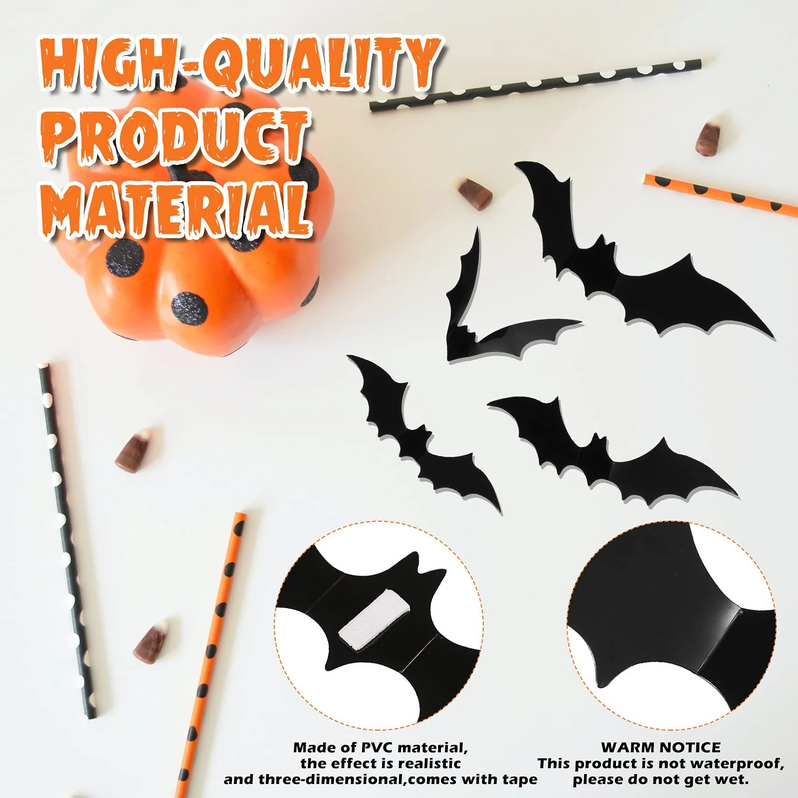 Наклейка на стіну 24 штуки 3D Bat Stickers Хелловін 4 розміри Чорна, фото №3