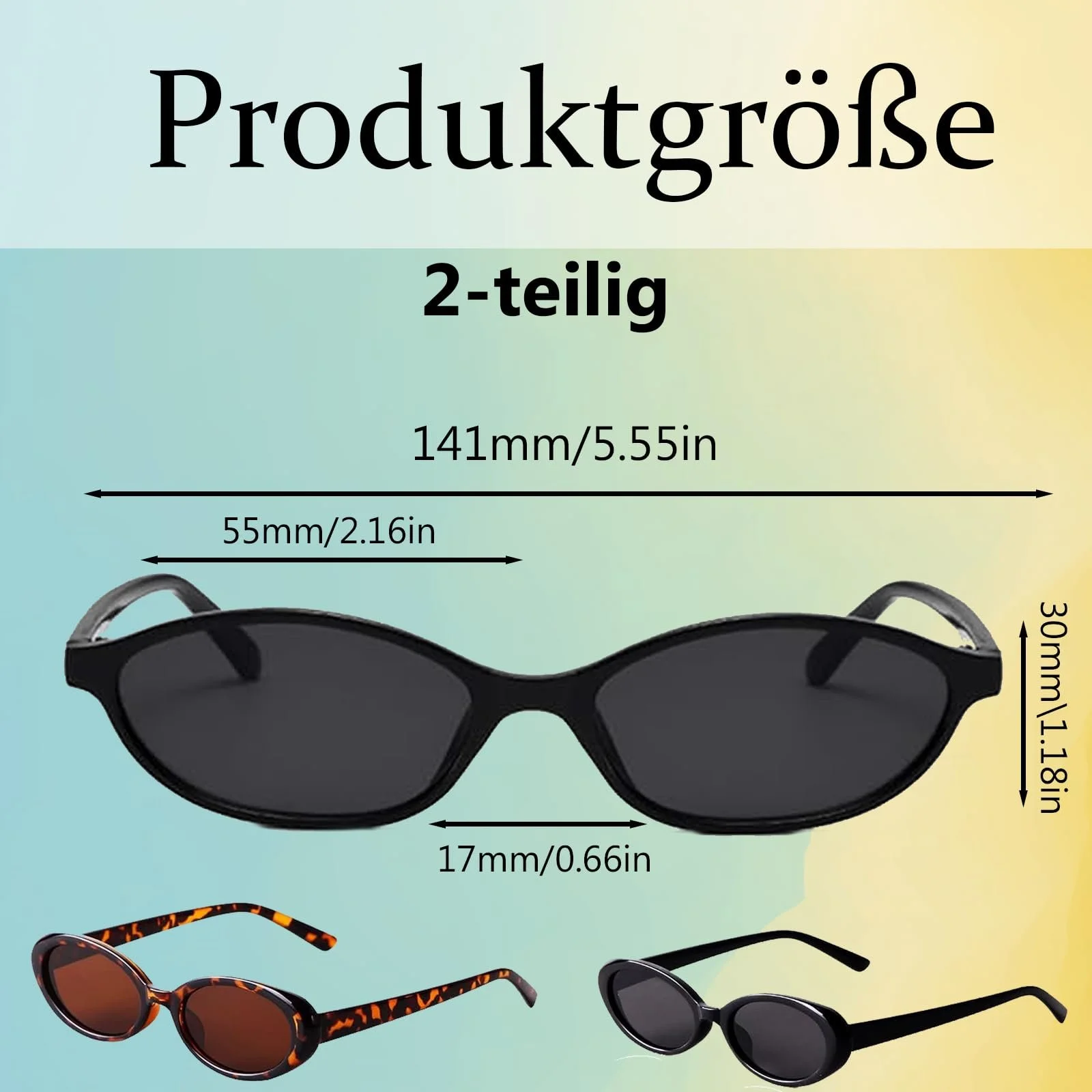 Набір 2 шт. Овальні жіночі сонцезахисні окуляри UV400, чорні та з леопардовим принтом, фото №2