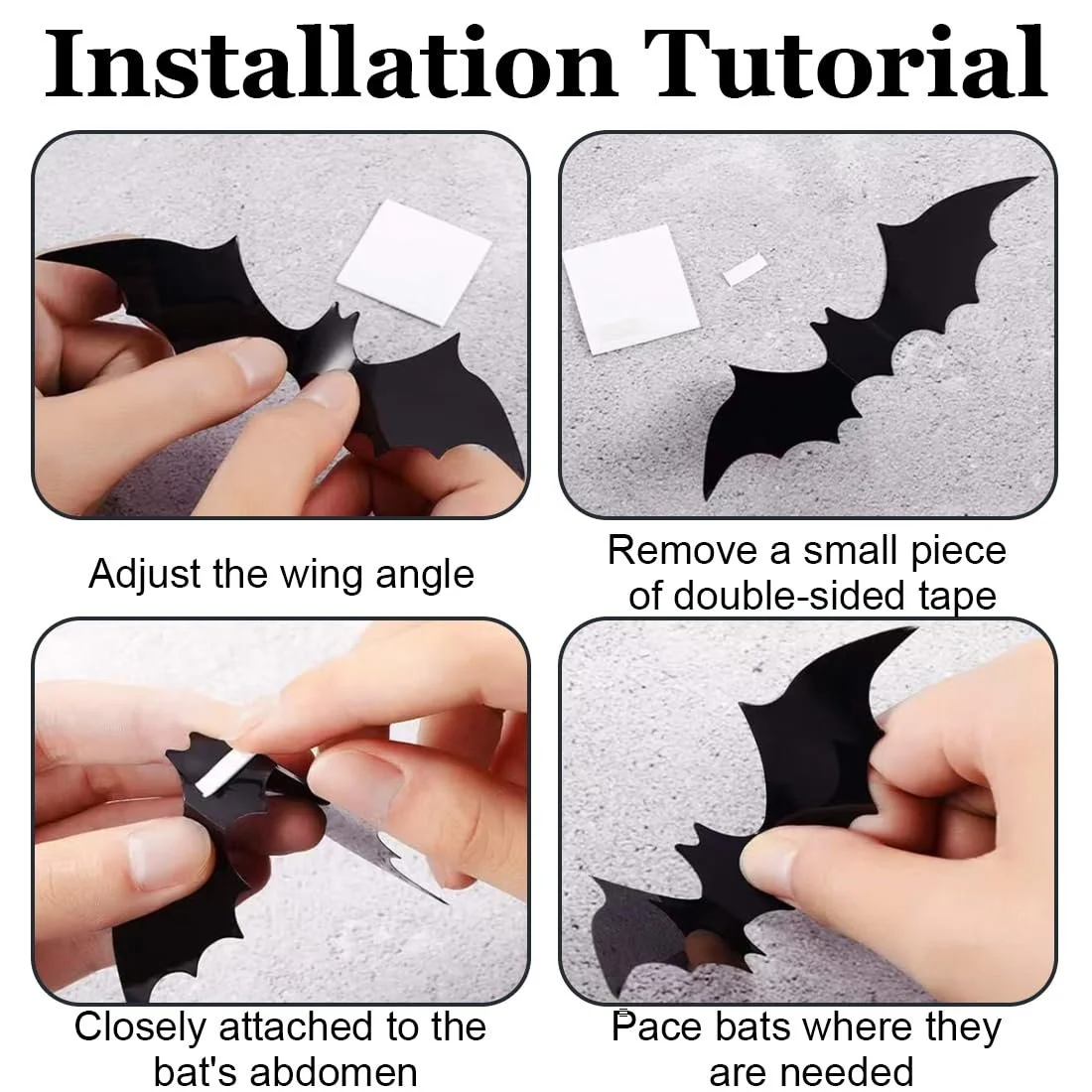 Наклейки на стіну Halloween 3D Bats PVC DIY Набір 48 шт. Black, фото №4 Наклейки на стіну Halloween 3D Bats PVC DIY Набір 48 шт. Black, фото №4