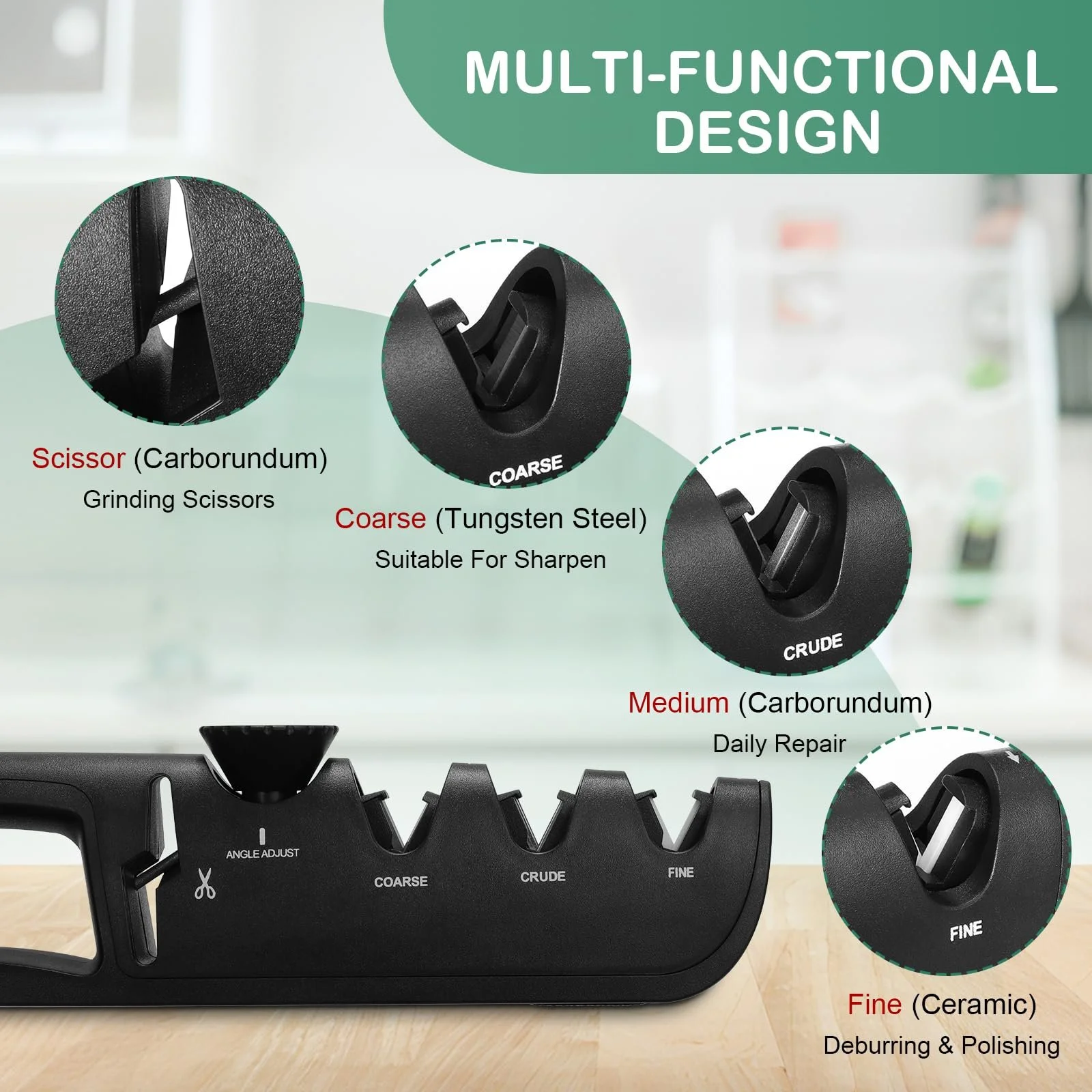 Ручне точило для ножів 4 в 1 Професійне з регульованим кутом, фото №4