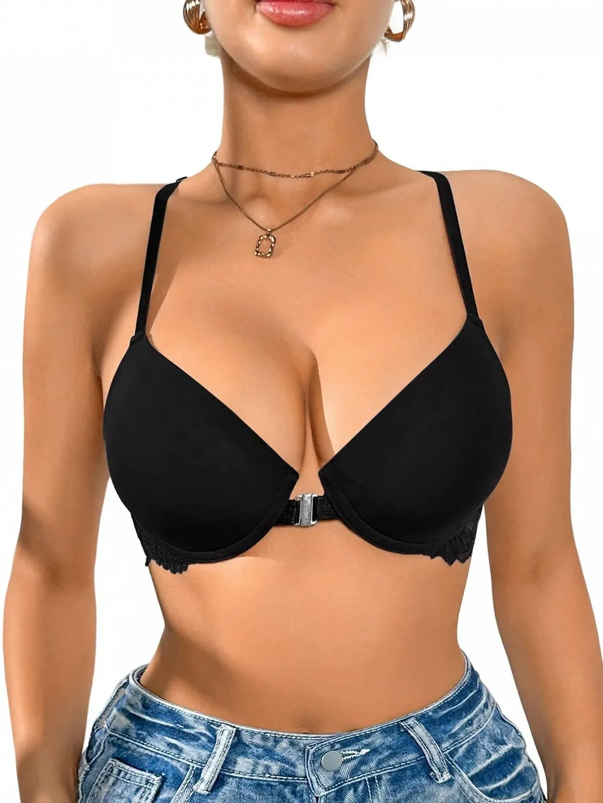 Бюстгальтер Bralette GORGLITTER Front Closure комфортный на косточках с глубоким вырезом и открытой спинкой прозрачное кружево однотонный, фото №4 Бюстгальтер Bralette GORGLITTER Front Closure комфортный на косточках с глубоким вырезом и открытой спинкой прозрачное кружево однотонный, фото №4
