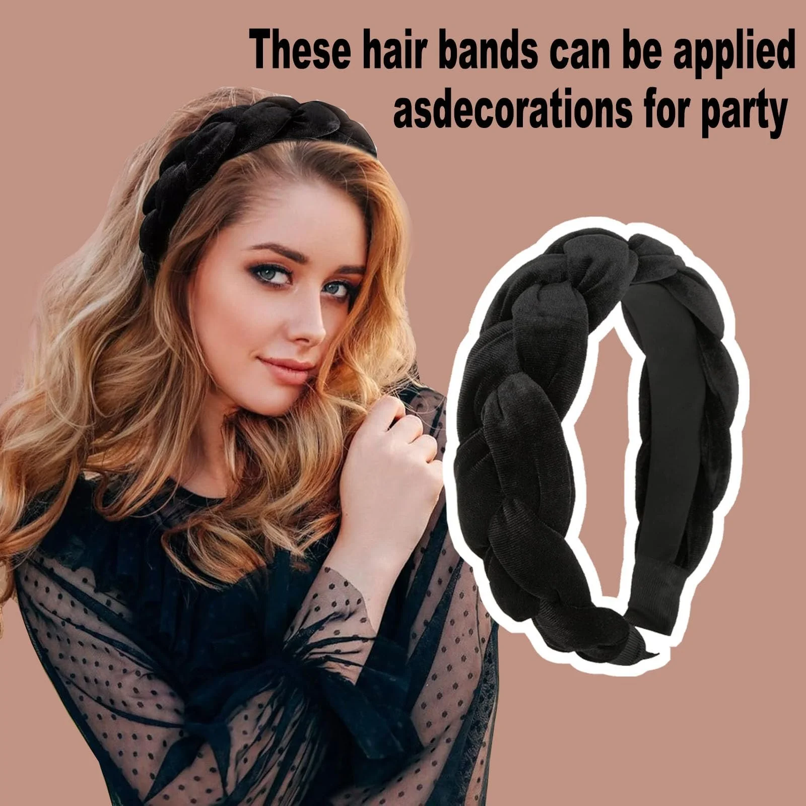 Обруч для волосся жіночий Чорний Оксамитовий, фото №5