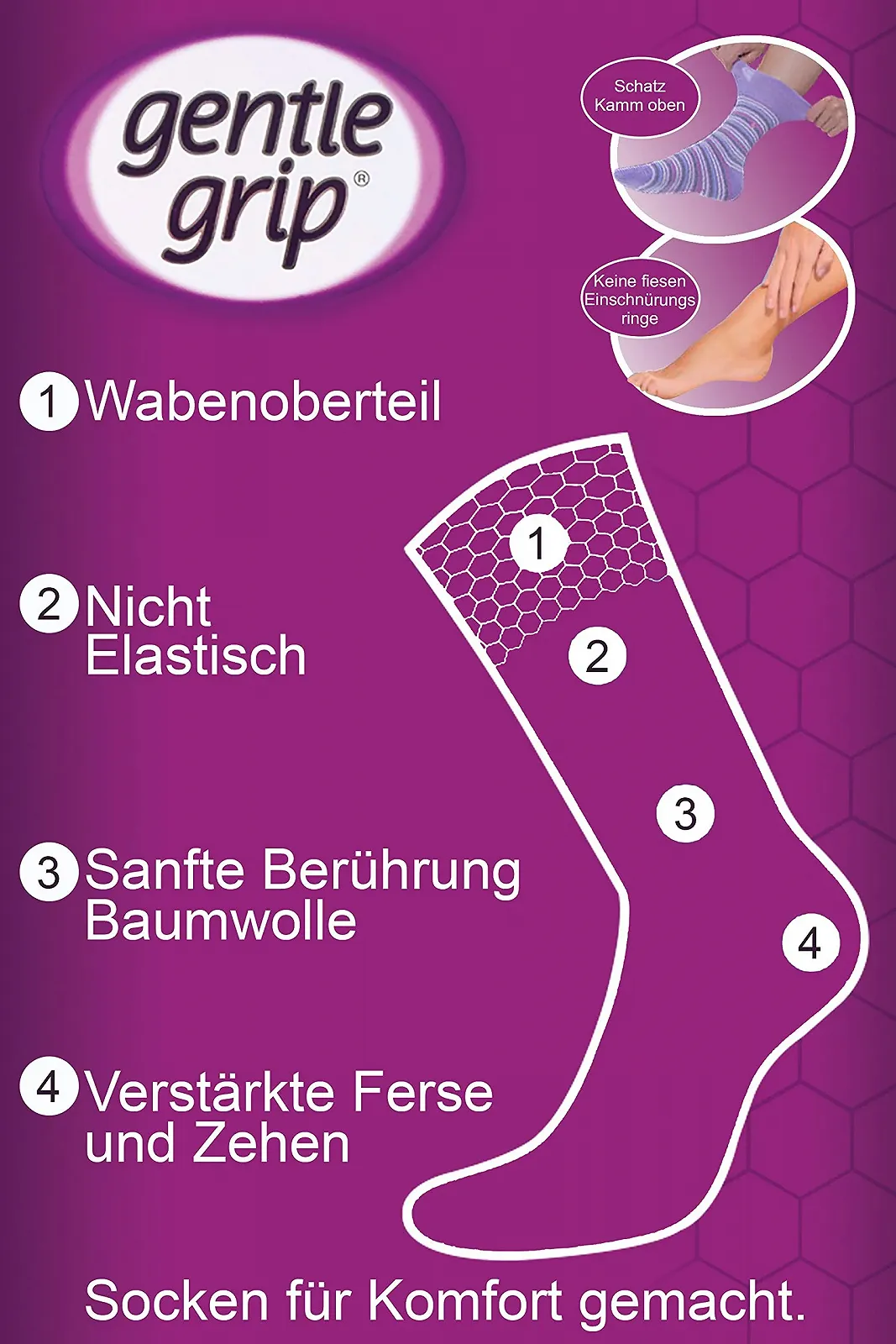 Шкарпетки Gentle Grip Без гумки та швів, без тиску, з мереживом, для жінок, для діабетиків, розмір 37-42 EU, 6 пар, фото №6 Шкарпетки Gentle Grip Без гумки та швів, без тиску, з мереживом, для жінок, для діабетиків, розмір 37-42 EU, 6 пар, фото №6