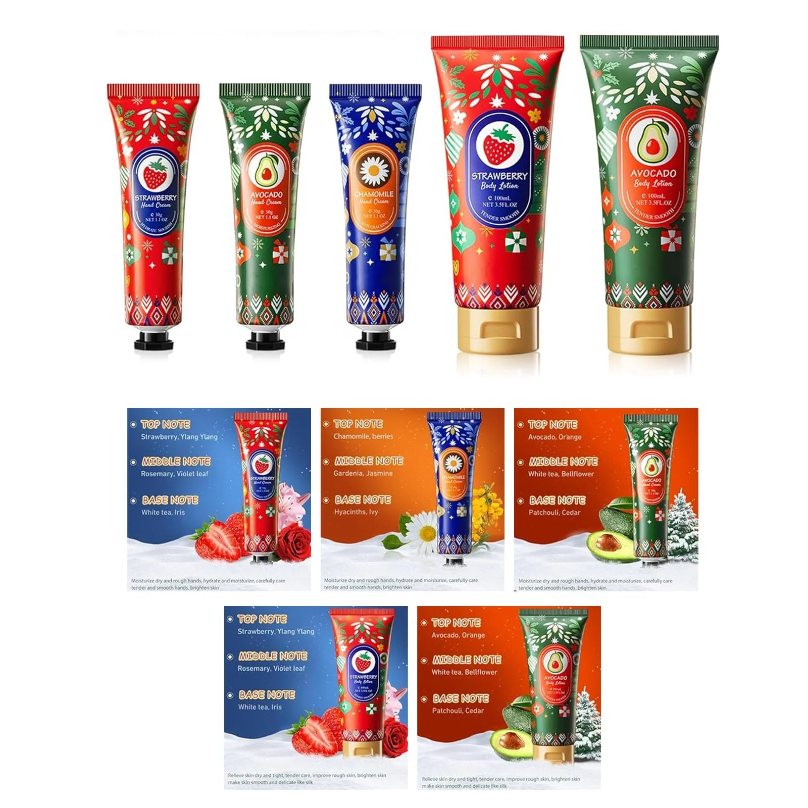 Крем для рук и лосьон для тела Рождественский набор, 3 x Крема для рук + 2 x Лосьона для тела, фото №2