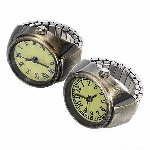 Кольцо-часы Unisex WRITWAA 2 шт. Винтажный ретро-дизайн, эластичные большие кольца на палец, кварцевые аналоговые наручные часы, римско-арабские цифры для свадьбы, выпускного, дня рождения - Фото 1