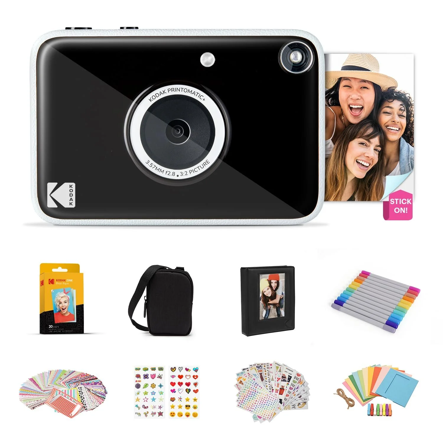 Цифровая фотокамера мгновенной печати Kodak Printomatic+ 10 MP Zink 2x3 Set Bag 20 Pack Paper Album Sticker Frame & Marker Black, фото №1