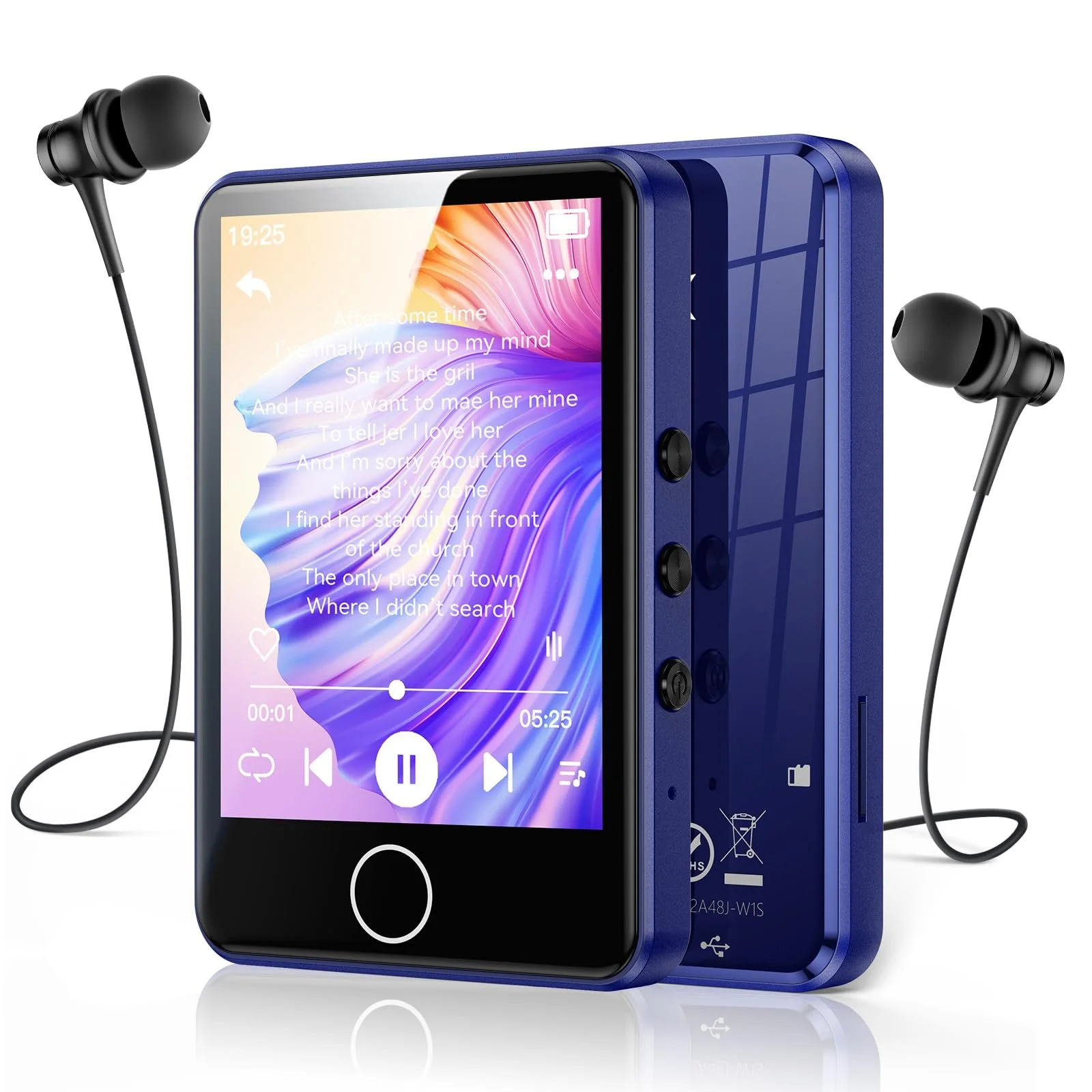 MP3-плеер AGPTEK 64GB Bluetooth 5.3 с 2,8-дюймовым полным сенсорным экраном, портативный HiFi с динамиком, FM-радио, электронная книга, линейная запись, поддержка до 128 GB, темно-синий, фото №1