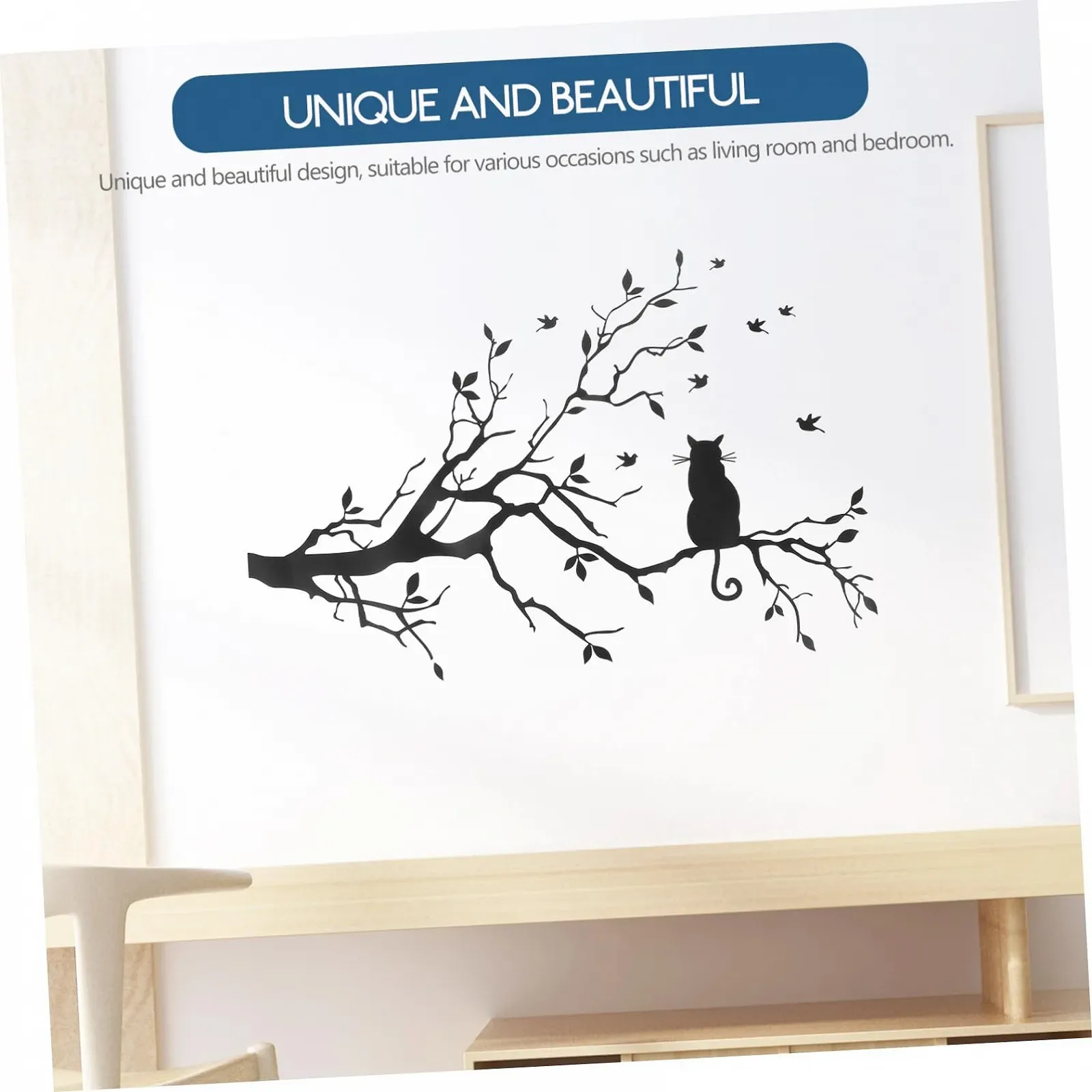 Наклейка на стіну Кіт з візерунком дерева знімна багаторазова водонепроникна ПВХ, фото №3