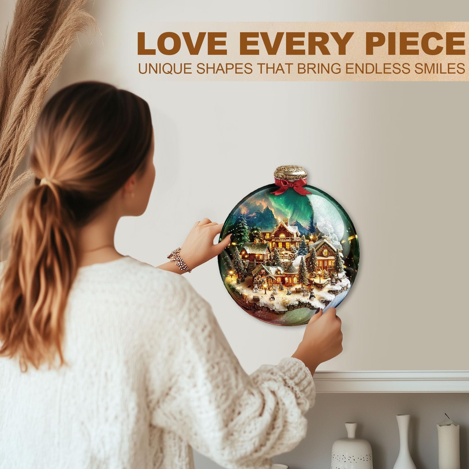 Деревянный пазл WOODBESTS Рождественский стеклянный шар 34 x 30 см 225 элементов, фото №5