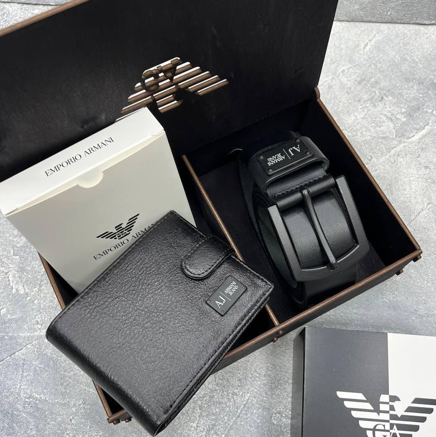 Кожаный ремень и кошелёк подарочный набор Armani, фото №1 Кожаный ремень и кошелёк подарочный набор Armani, фото №1