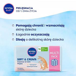 Серветки NIVEA BABY Soft & Cream Biodegradable Economy Pack 4 x 57 штук synthetic.ua - Фото 1