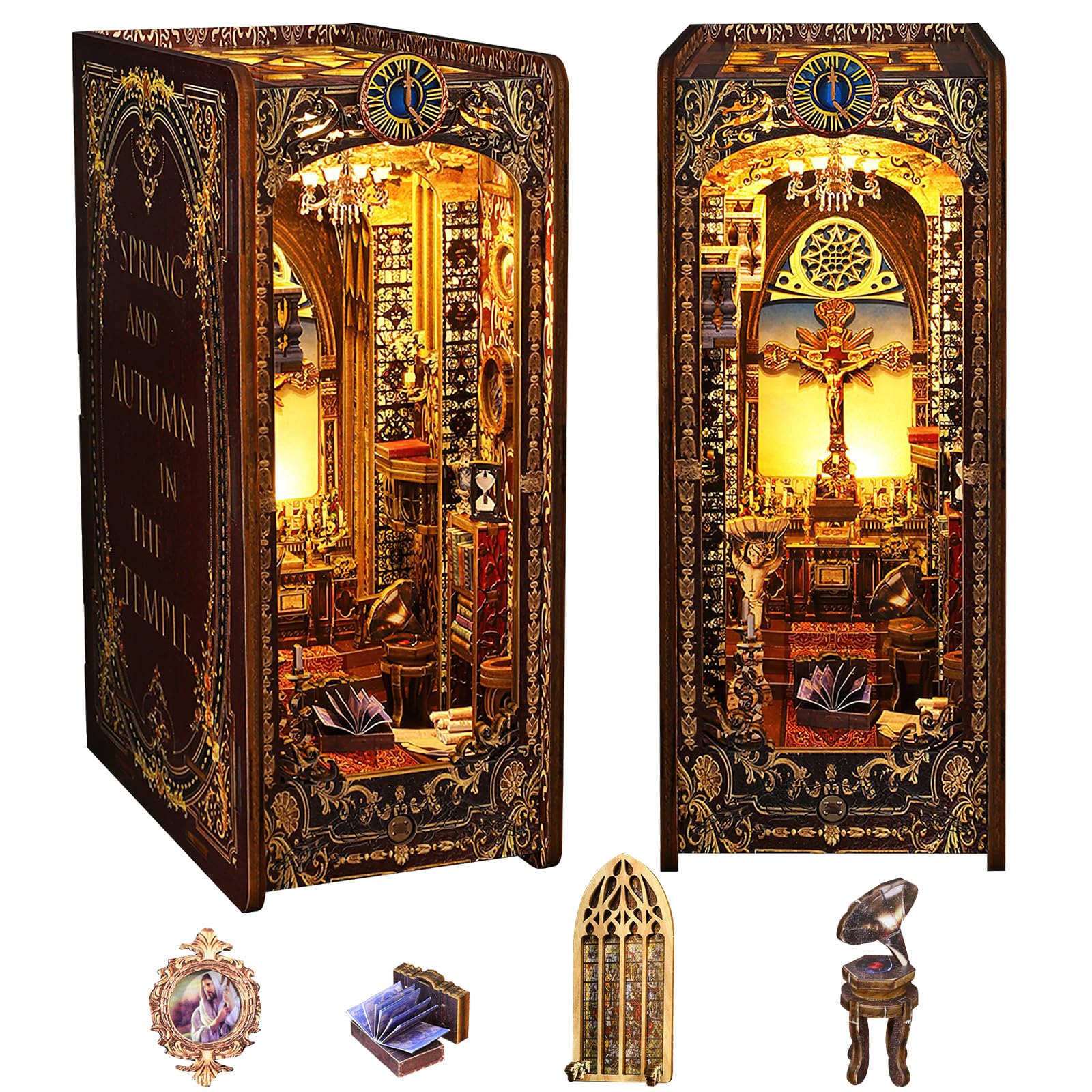Конструктор Mostop Book Nook Kit DIY Dollhouse Booknook 3D Wooden Puzzle Bookend Miniature Sensor Light (The Covenant Church), фото №1