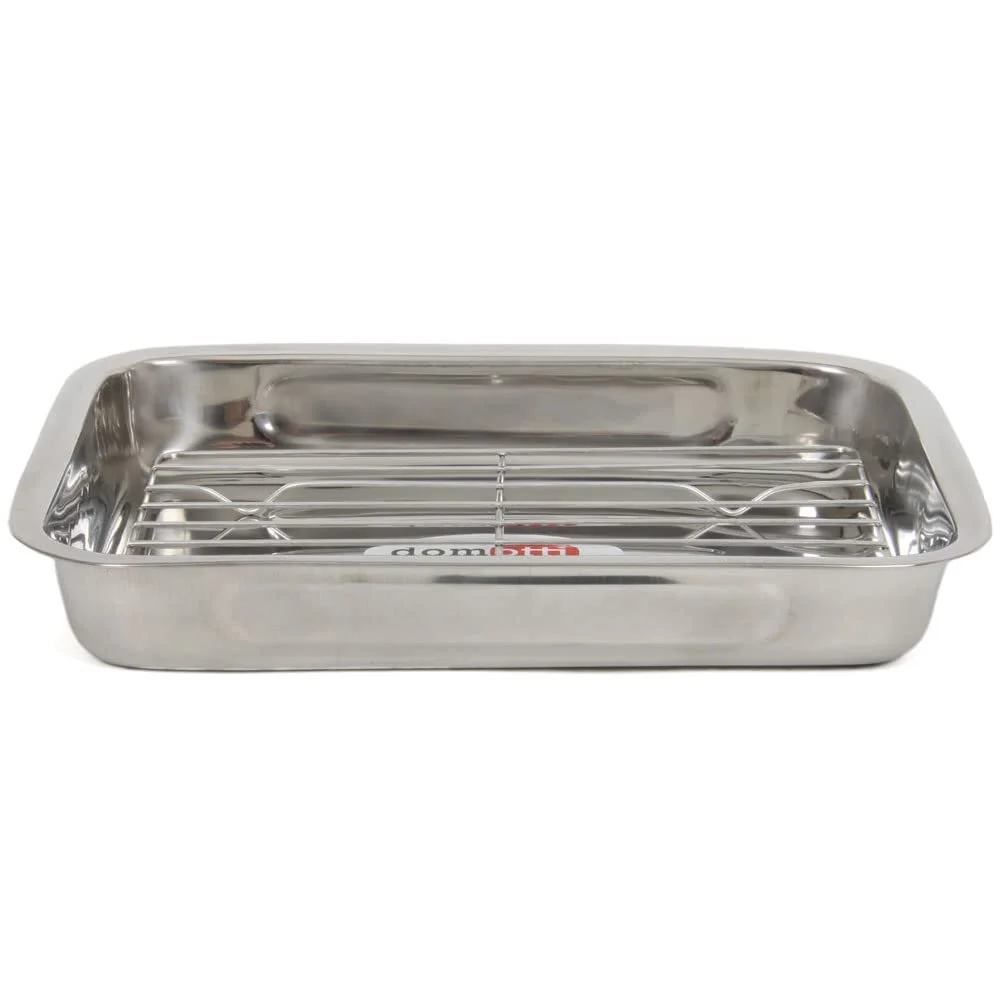 Форма для запекания DOMOTTI с решеткой 30 x 22 x 5 см Нержавеющая сталь Прямоугольная Сребристая, фото №1 Форма для запекания DOMOTTI с решеткой 30 x 22 x 5 см Нержавеющая сталь Прямоугольная Сребристая, фото №1