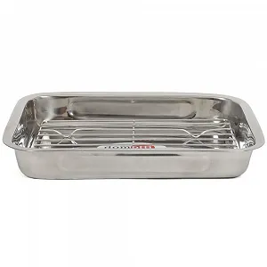 Форма для запекания DOMOTTI с решеткой 30 x 22 x 5 см Нержавеющая сталь Прямоугольная Сребристая - Фото 1