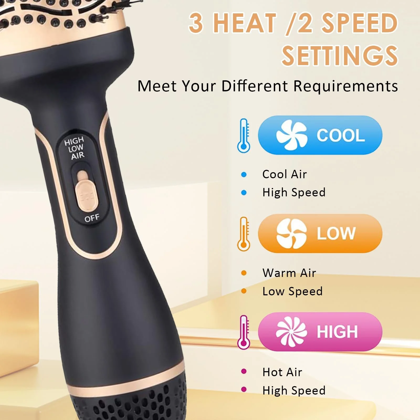 Фен-щітка One-Step 1000 W Кераміко-титанова Золотий, фото №4 Фен-щітка One-Step 1000 W Кераміко-титанова Золотий, фото №4