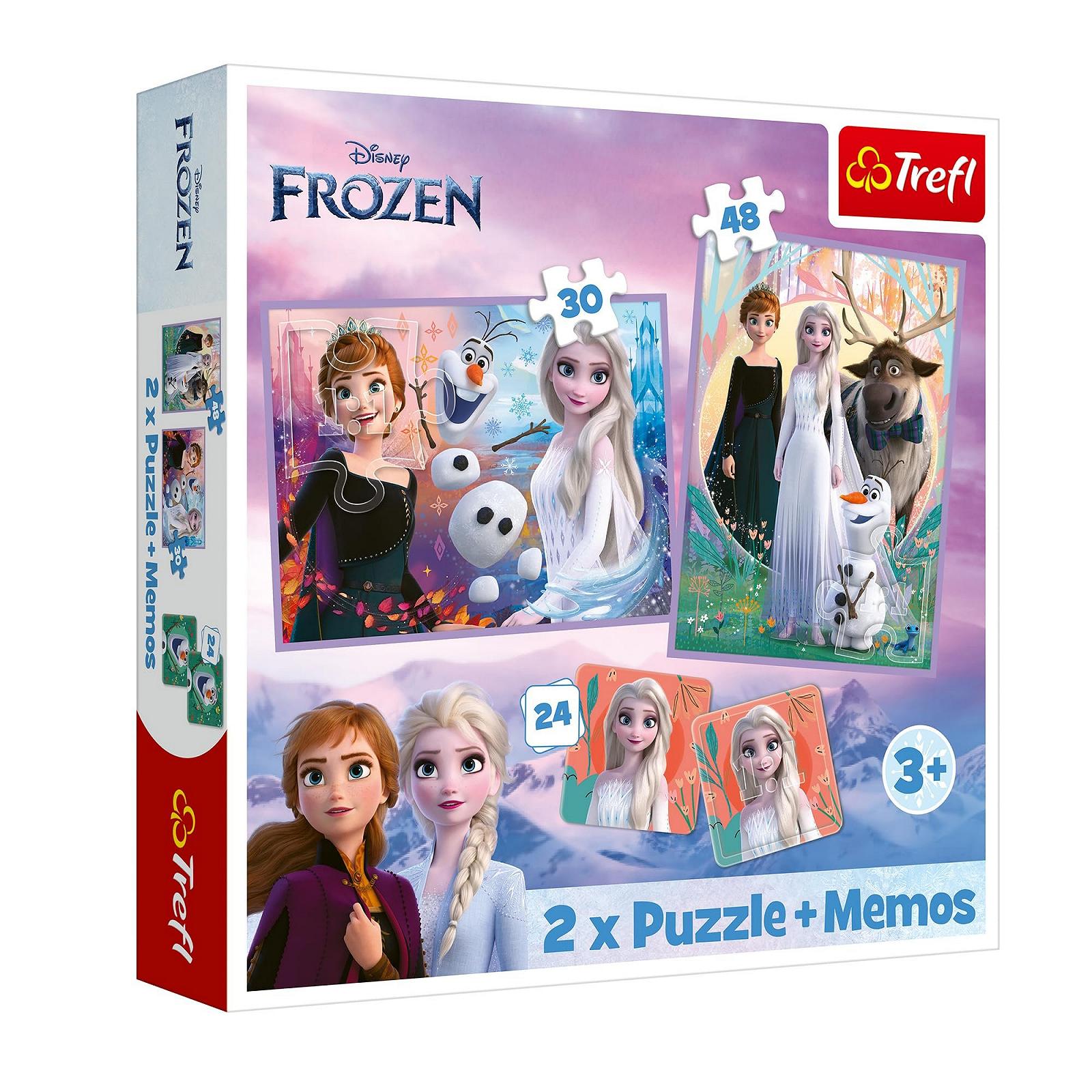 Пазл Trefl Disney Frozen 2 Princesses in Their Realm 3-в-1 30 та 48 елементів 24 картки мемо для дітей від 3 років, фото №1